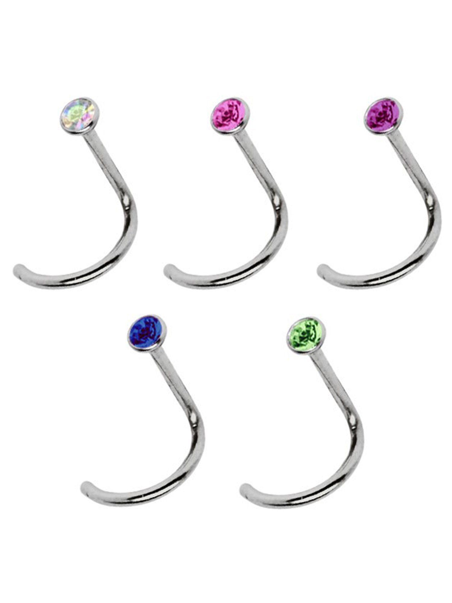 Adelia´s Nasenpiercing Piercing Piercing Nasenpiercing, Titan Nasen Piercing Set 5 bunte Nasenstecker mit Spirale - Stab 0,8mm