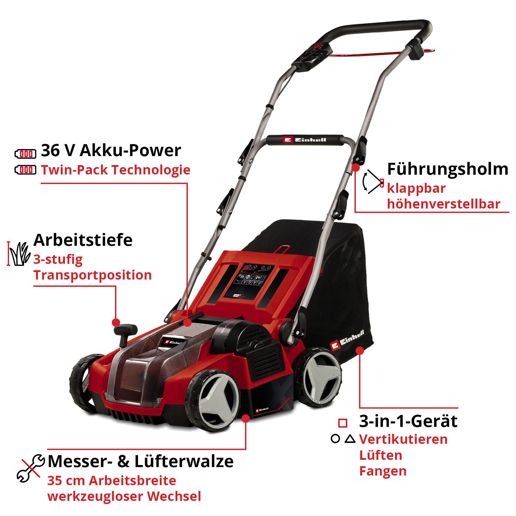 Einhell Akku-Vertikutierer / Lüfter Power X-Change GE-SA 36/35 Li-Solo, 35 cm Arbeitsbreite, ohne Akku und Ladegerät