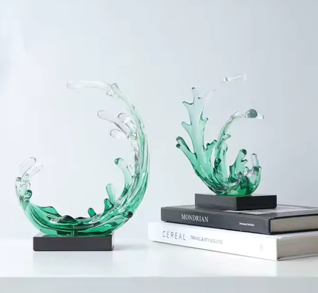 Quality Elegance Dekoobjekt 2er-Set Wellen-Skulpturen aus klarem Resin (Set, 2tlg)