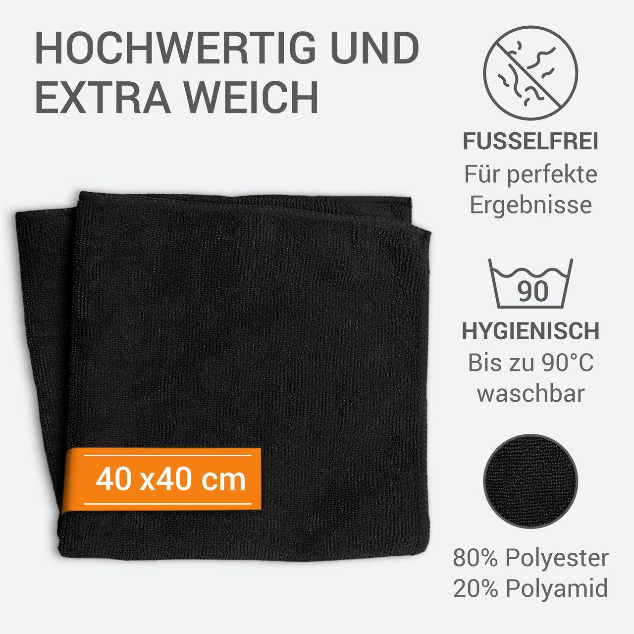 wolk Universaltuch (fusselfrei und frotteeartig) Mikrofasertuch (Polyester, 40x40 cm, 10er-Set, hygienisch auf 90° waschbar)