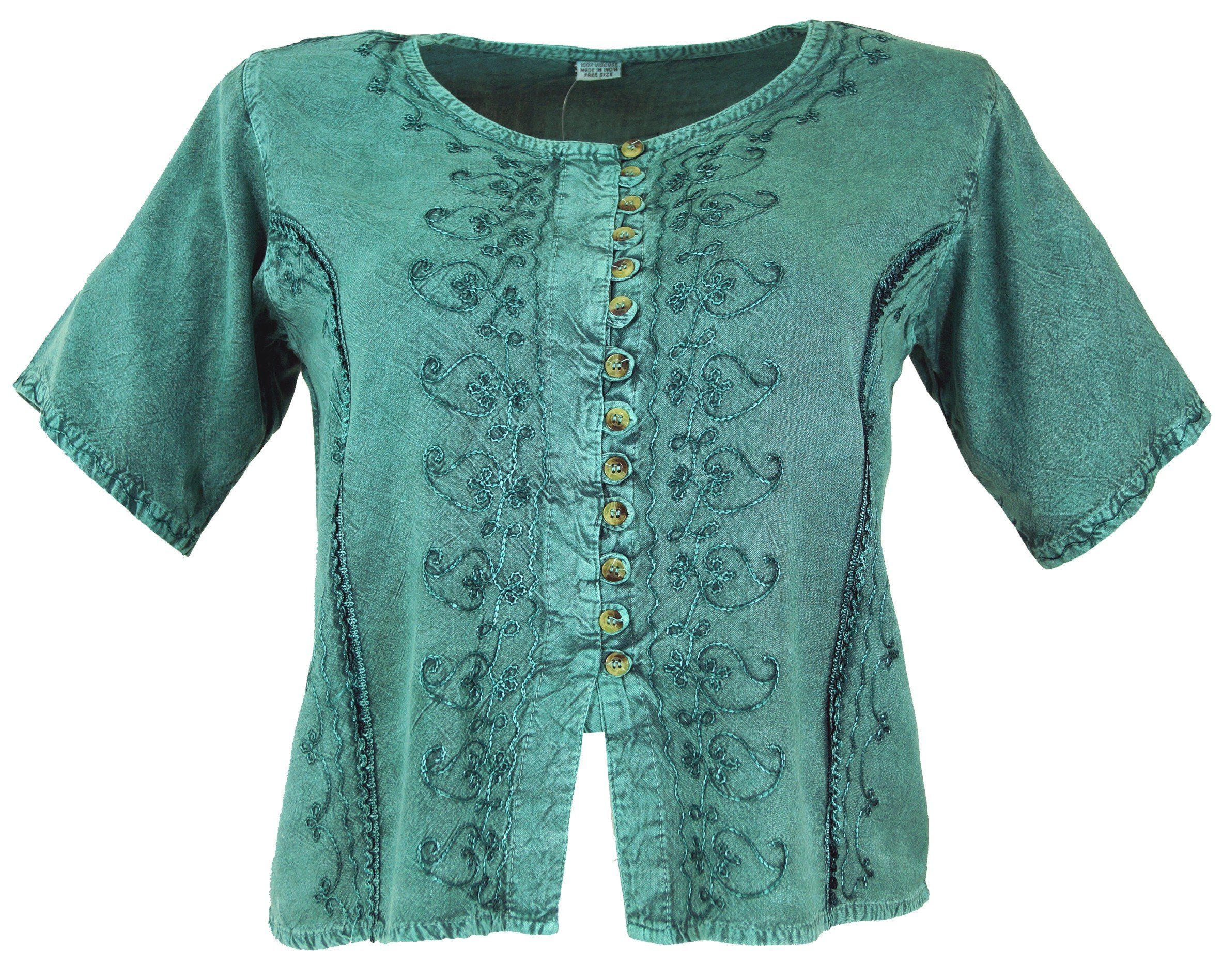 Guru-Shop Longbluse Kurzes Blusentop Boho chic, indische Hippie.. alternative Bekleidung