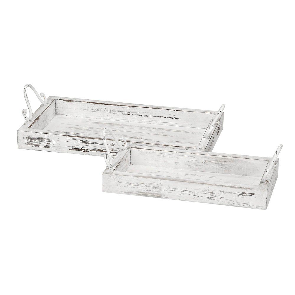 Posiwio Tablett 2tlg. Tablett ROSEHILL weiß shabby chic Holztablet