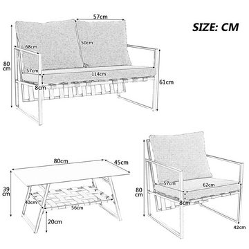 Merax Gartenlounge-Set für 4 Personen mit Kissen, (4-tlg., 1 2-Sitzer, 2 Sessel, 1 Couchtisch), Balkonmöbel Set mit Stahlrahmen, Sitzgruppe, Gartenmöbel Set