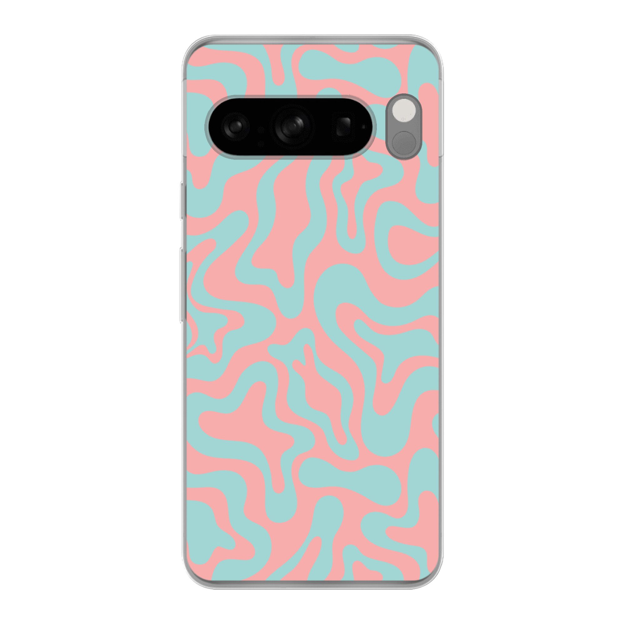 MuchoWow Handyhülle für Google Pixel 8 Pro Abstrakt - Muster - Blau - Rosa - Farbenfroh, Phone Case, Silikon, Schutzhülle Dünn