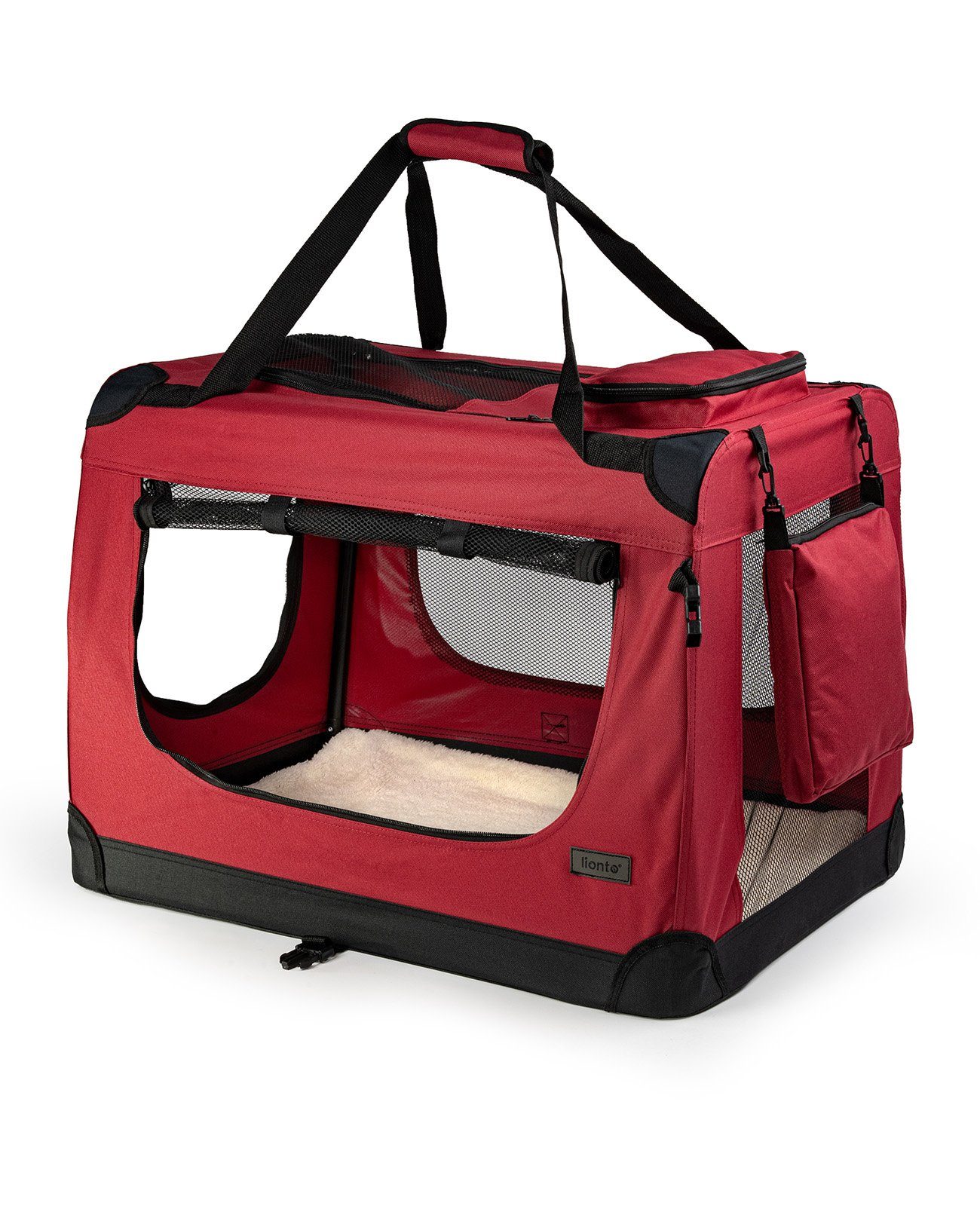 lionto Tiertransportbox Transportbox für Hunde & Katzen, 50 cm x 36 cm x 34 cm, rot