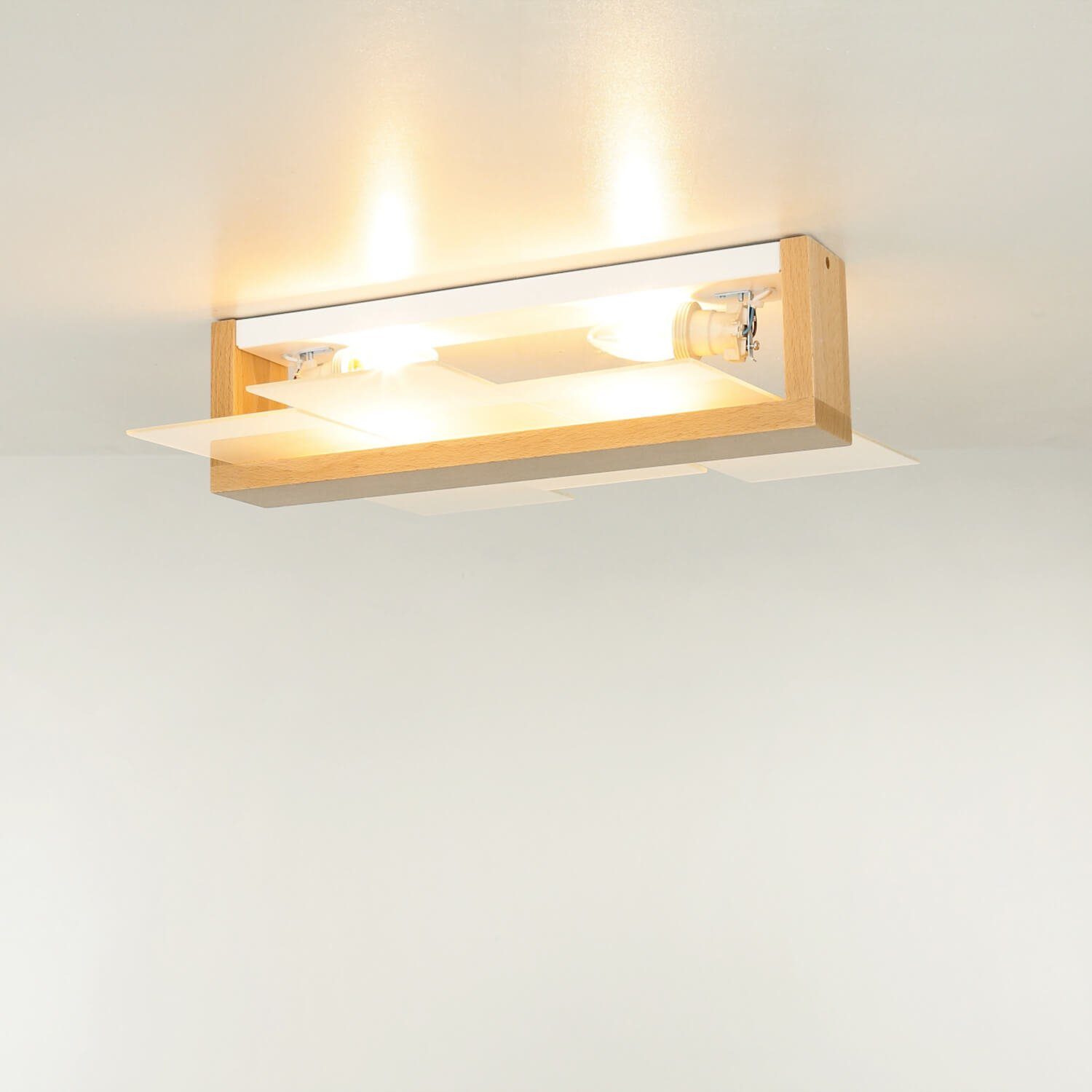 blendarm Licht-Erlebnisse Flur ohne Leuchte Glas Wohnzimmer Holz Leuchtmittel, flach Deckenlampe Deckenleuchte LEDA,