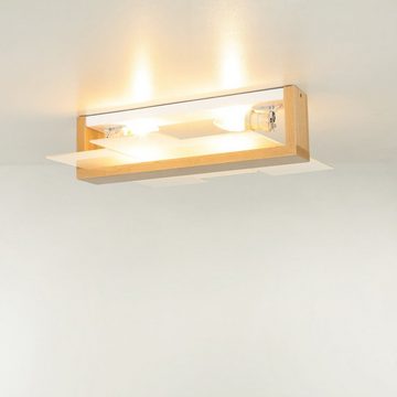 Licht-Erlebnisse Deckenleuchte LEDA, ohne Leuchtmittel, Deckenlampe Glas Holz flach blendarm Flur Wohnzimmer Leuchte