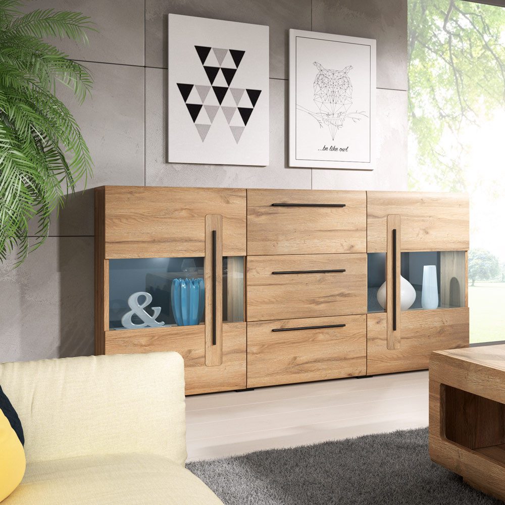 Lomadox Sideboard TURDA-83, Grandson Nb. mit Glas Elementen inkl. LED Beleuchtung 180/103/39 cm