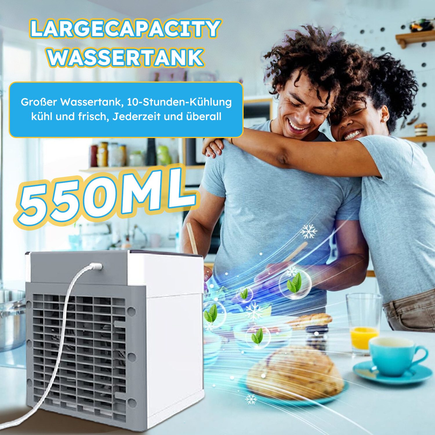 MOPUEA Ventilatorkombigerät Luftkühler/Befeuchter/Ventilator Smart 4-in-1, Innovativer wassergekühlter Sprühklimaventilator