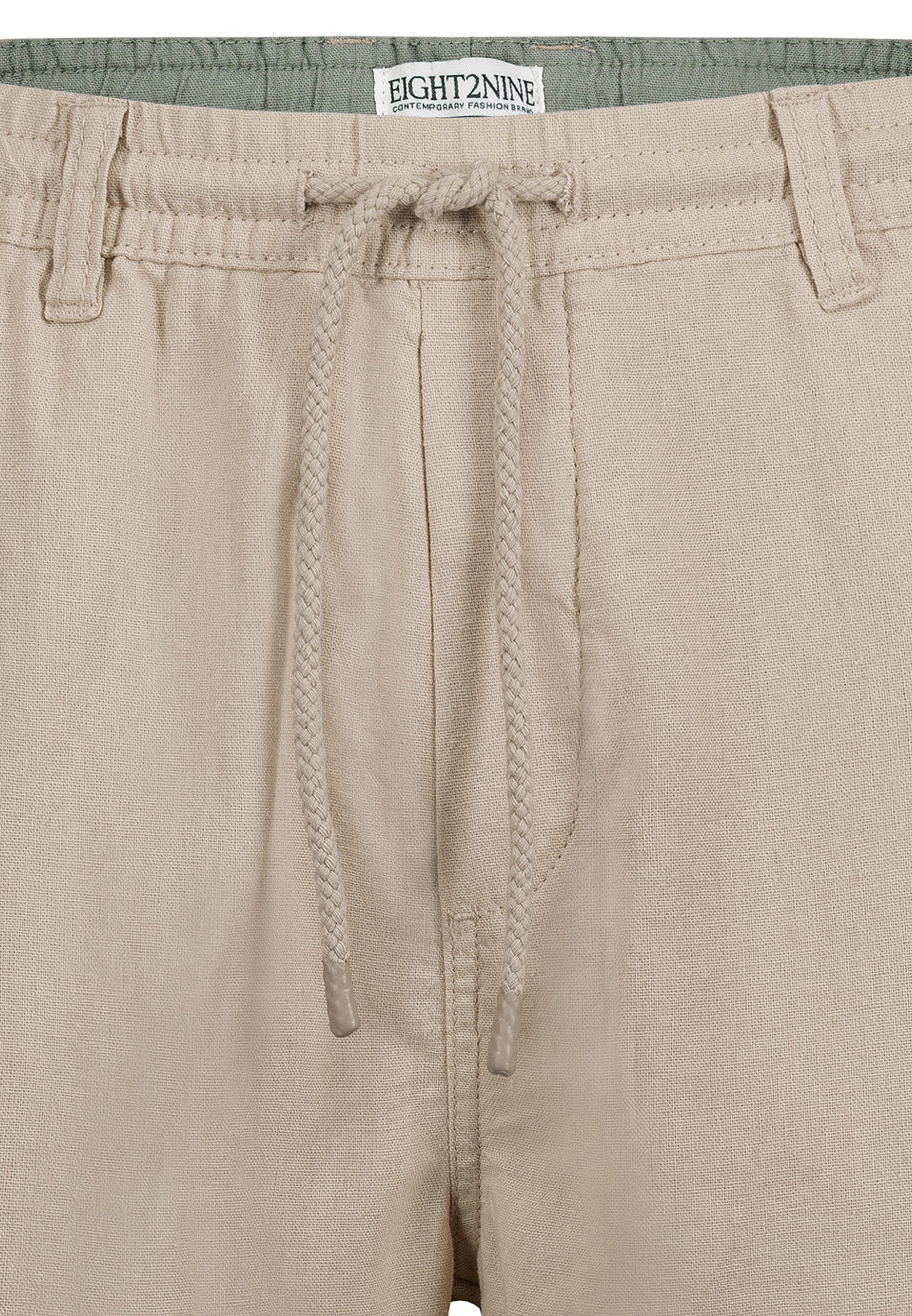 Eight2Nine Chinoshorts Leinen Chino Elastischer Bund mit Kordelzug Canvas-Bermuda
