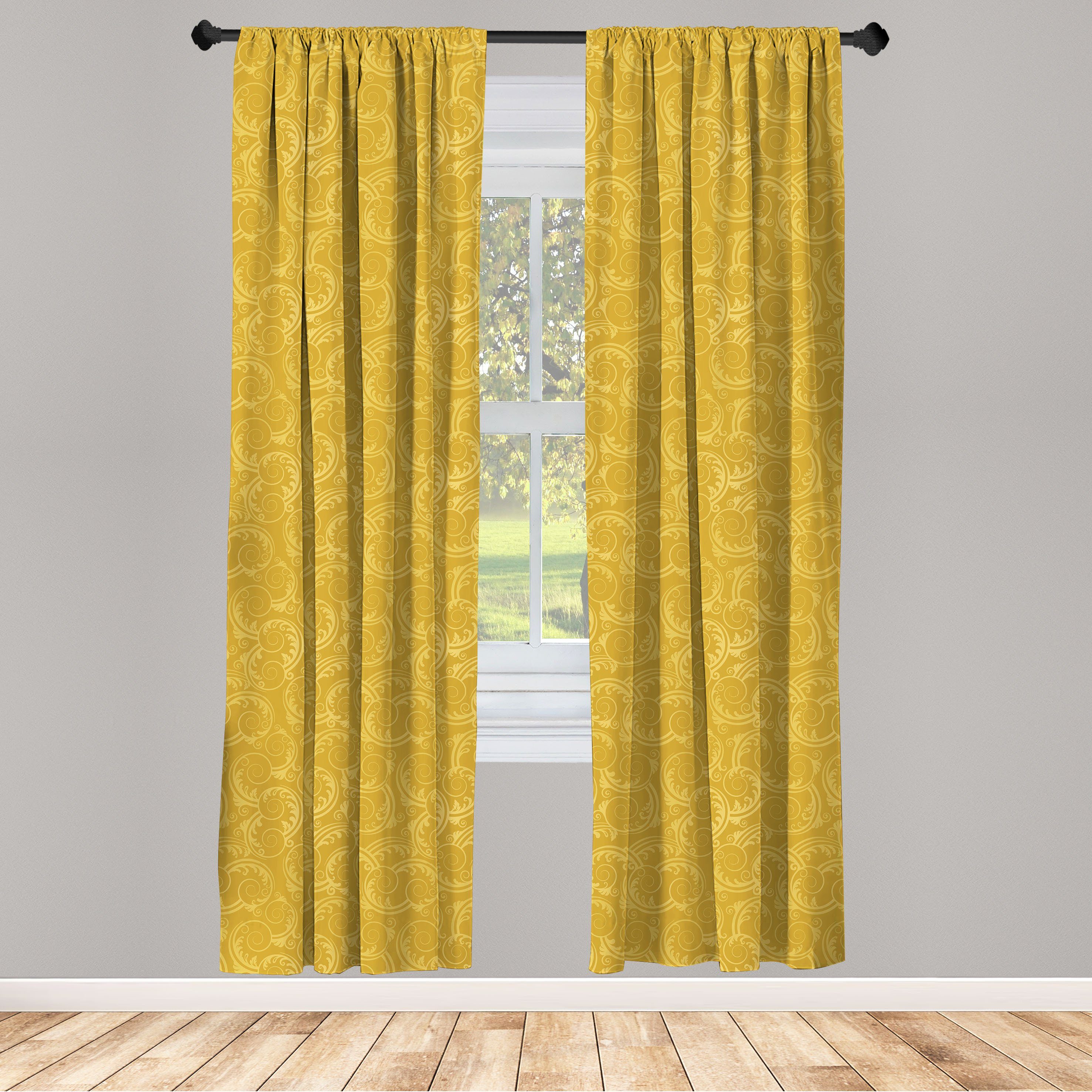 Gardine Vorhang für Wohnzimmer Schlafzimmer Dekor, Abakuhaus, Microfaser, Gelbes Damast Silhouette Strudel