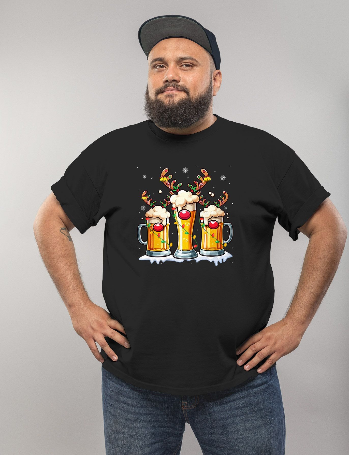 MoonWorks Print-Shirt Herren T-Shirt Weihnachten Biergläser Bier Lustig Fun günstig online kaufen