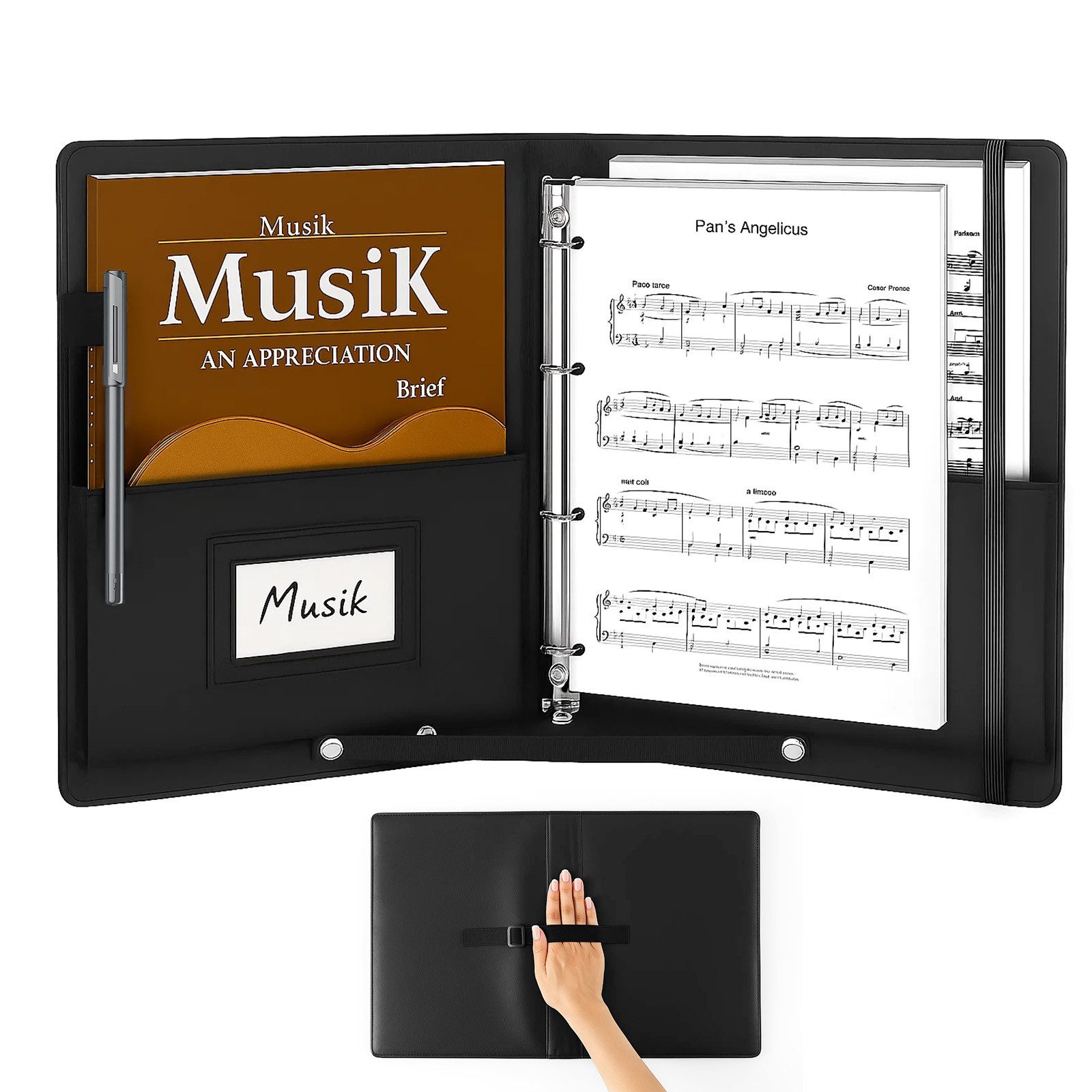 Youyijia Präsentationsordner Musiknoten-Ordner A4 aus Weichem Kunstleder, Schwarz Stabile Chormappe