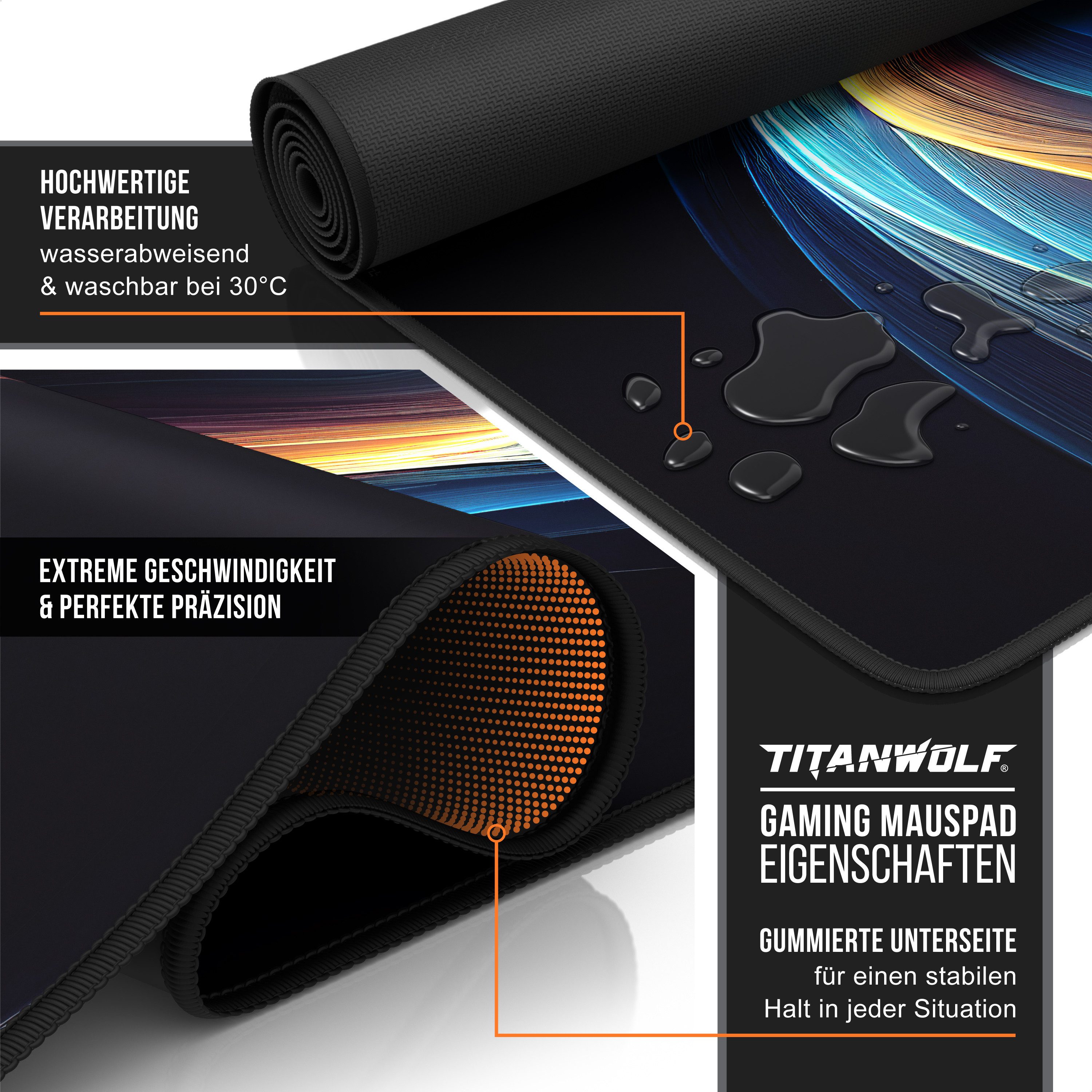 Titanwolf Gaming Mauspad XXL Speed Mousepad 900 x 400 x 3 mm, Schreibtischauflage, abwaschbar (1-St), rutschfeste Rückseite, Geschwindigkeit & Präzision, Abstra – Bild 3 von 5