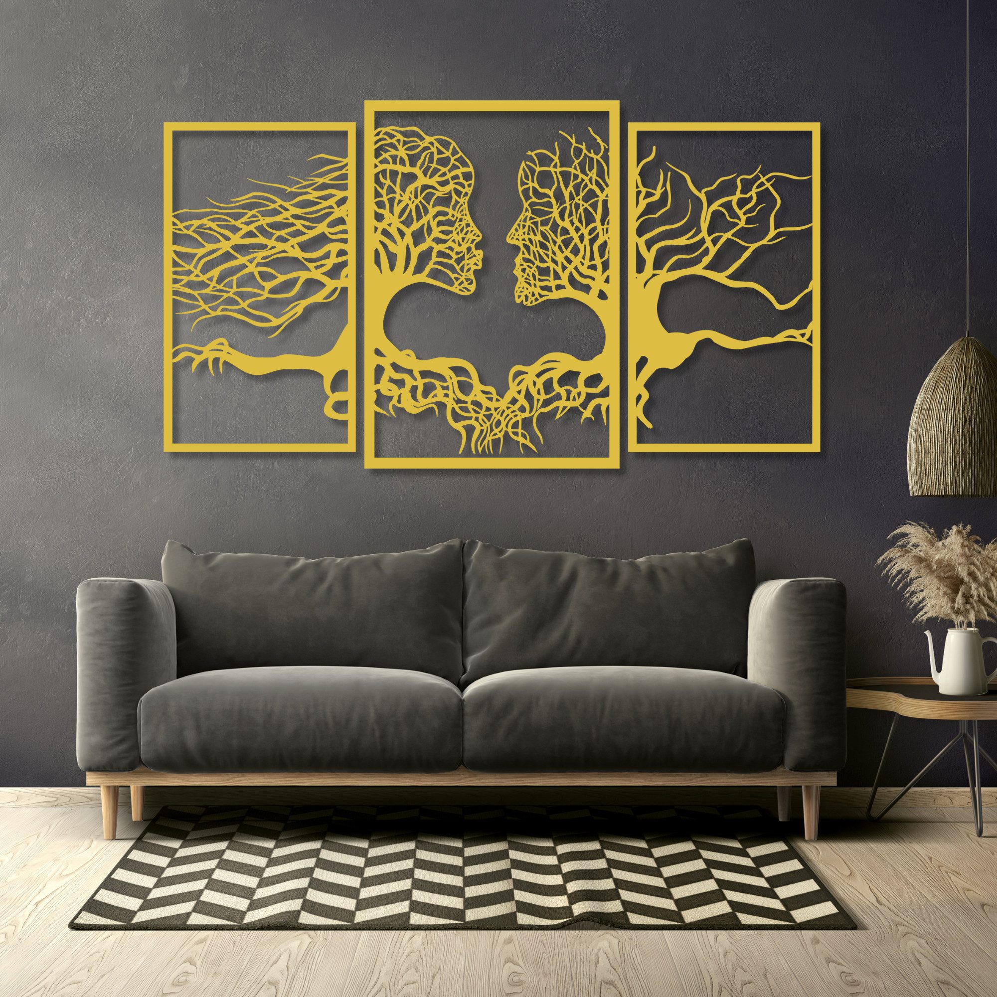 EYOKA Wanddekoobjekt 3D Wandbild aus Holz Wanddeko Moderne Holzkunst 6mm stark, Wanddekoration für Wohnzimmer Schlafzimmer Büro Küche mit Klebepads