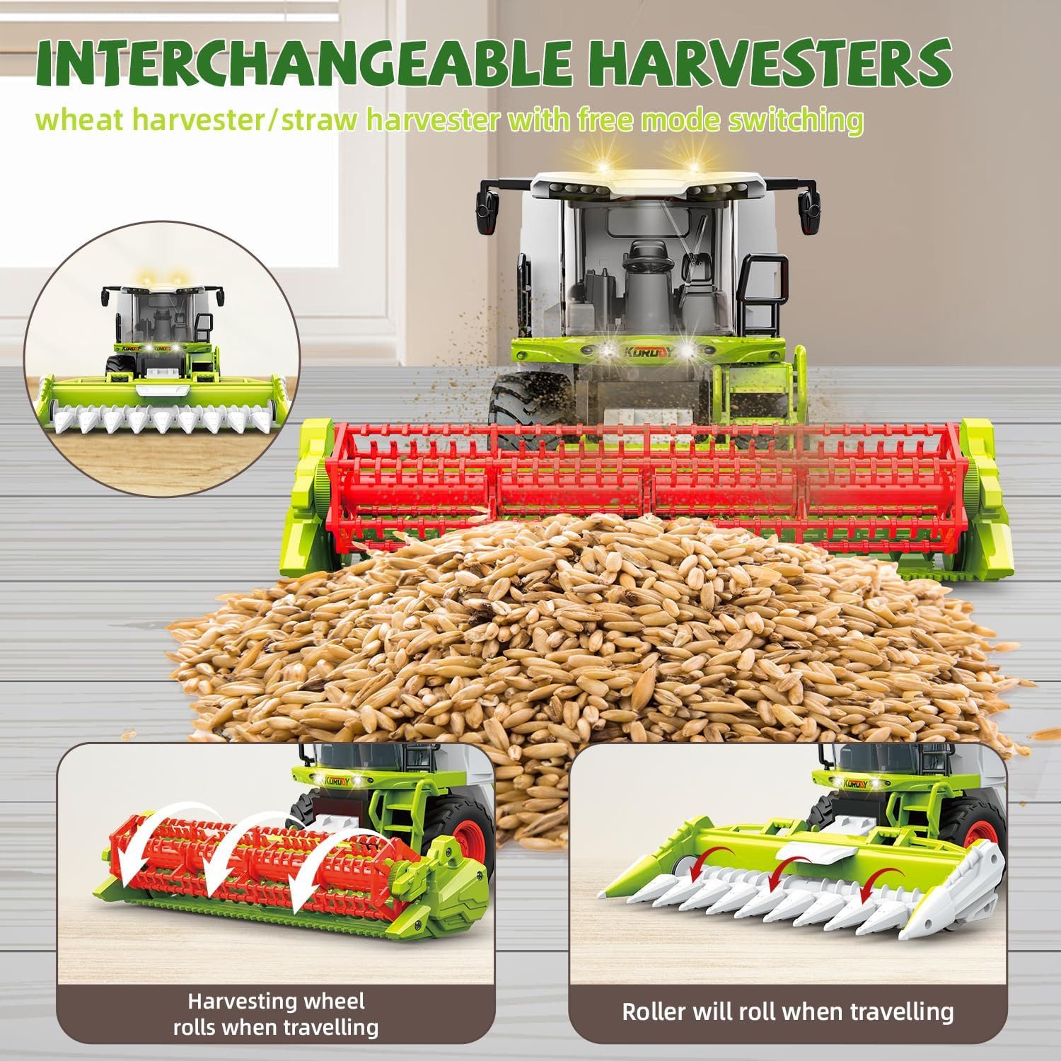 COIL RC-Traktor Bauernhof Traktor, Mähdrescher Truck, Bauernhofspielzeug (Modell: 3605, Ferngesteuert, 6-Kanal Funk-Traktor), Maßstab: 1:24, Frequenz: 2,4 GHz, Ton, Licht, Rauchgenerator