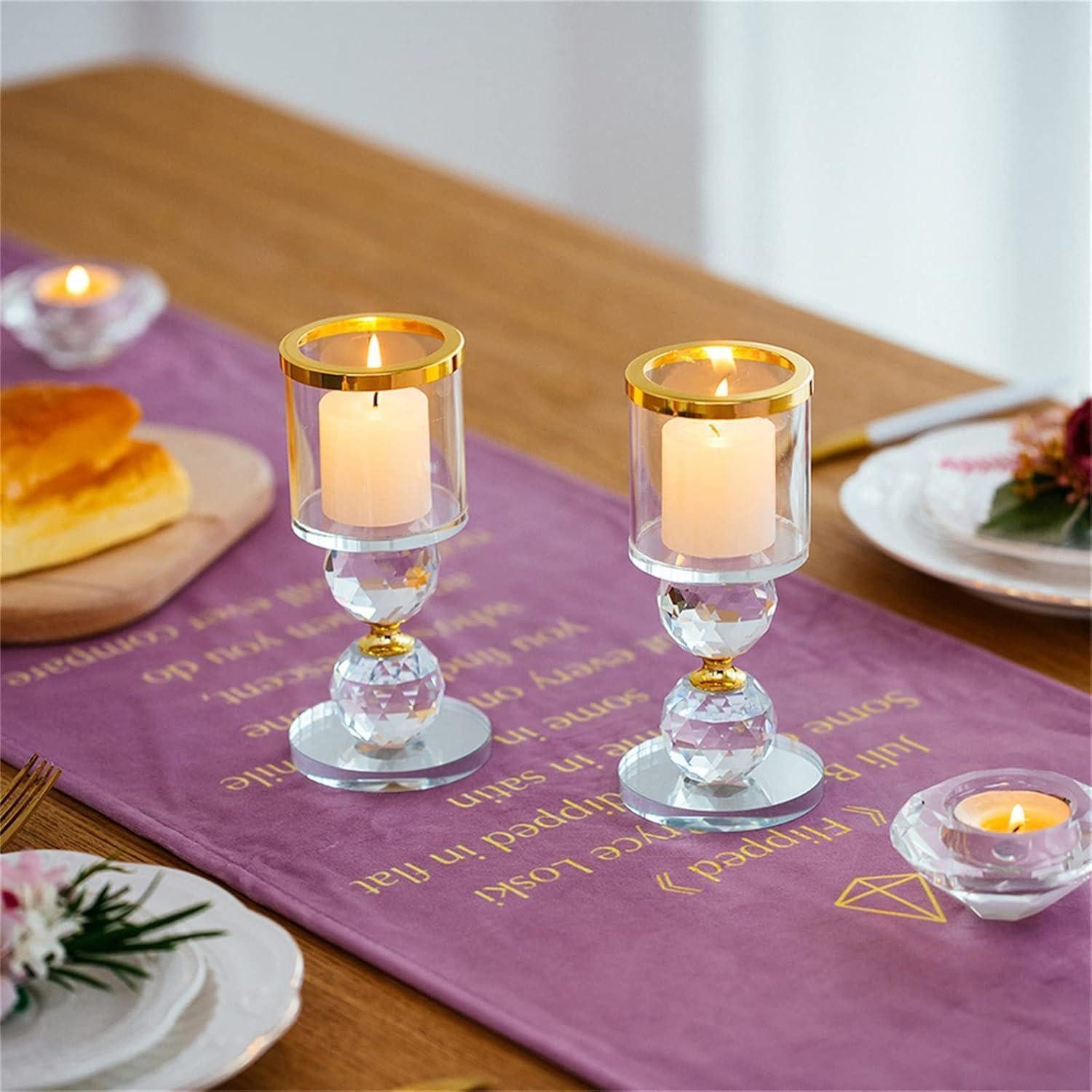 LuxusKollektion Tischkerzenhalter Kerzenständer Kristall Set Kerzenhalter Glas Hochzeit Groß x 2 Gold