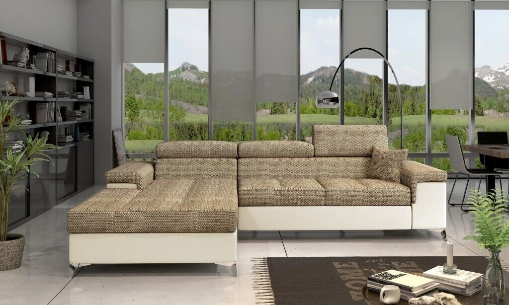 Design Couch Sofa JVmoebel Modern Ecksofa, Stoff L-Form Wohnlandschaft Beige/Weiß Ecksofa