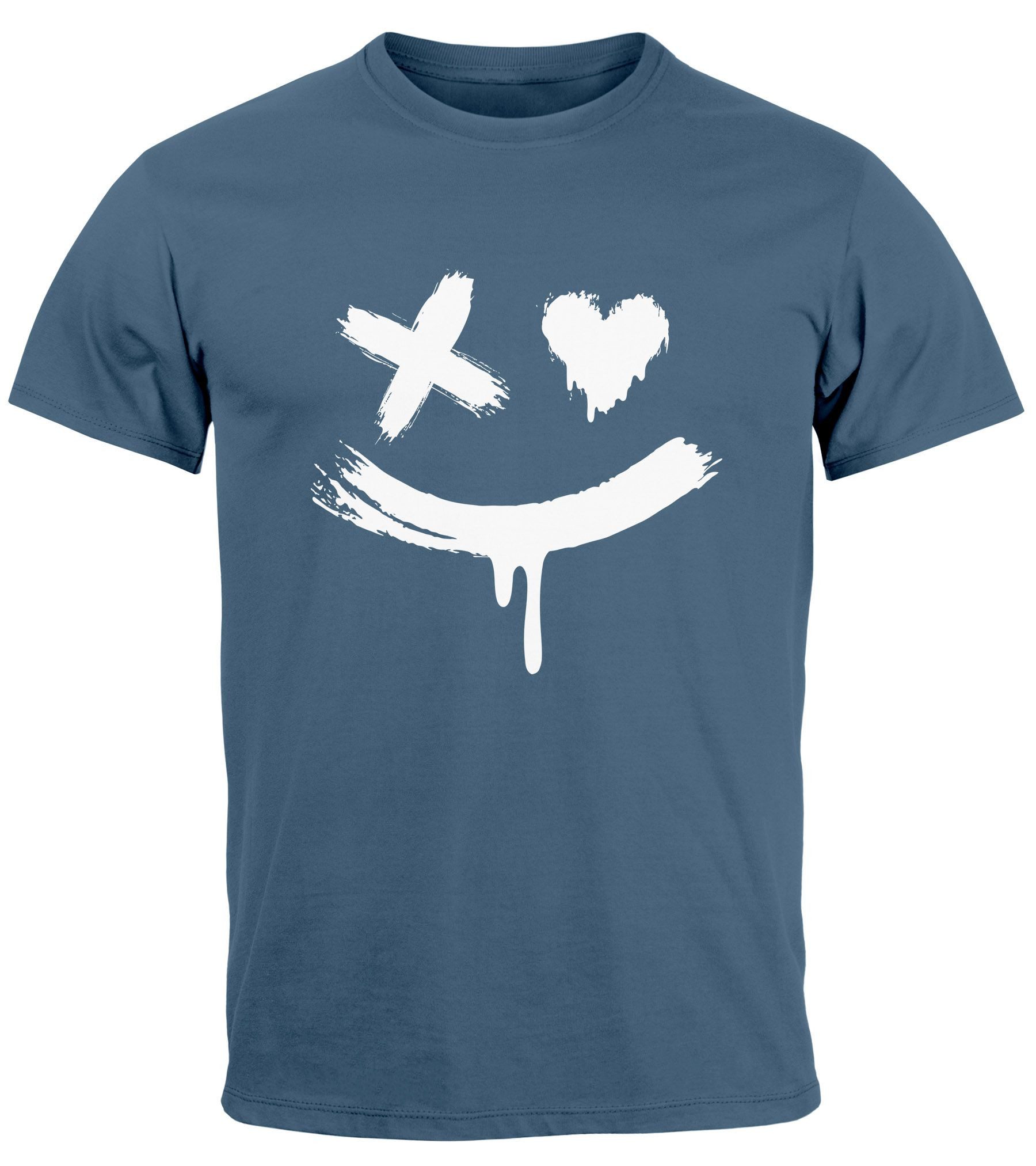 Neverless Print-Shirt Herren T-Shirt mit Print Aufdruck Smile Techwear Fashion Streetstyle mit Print