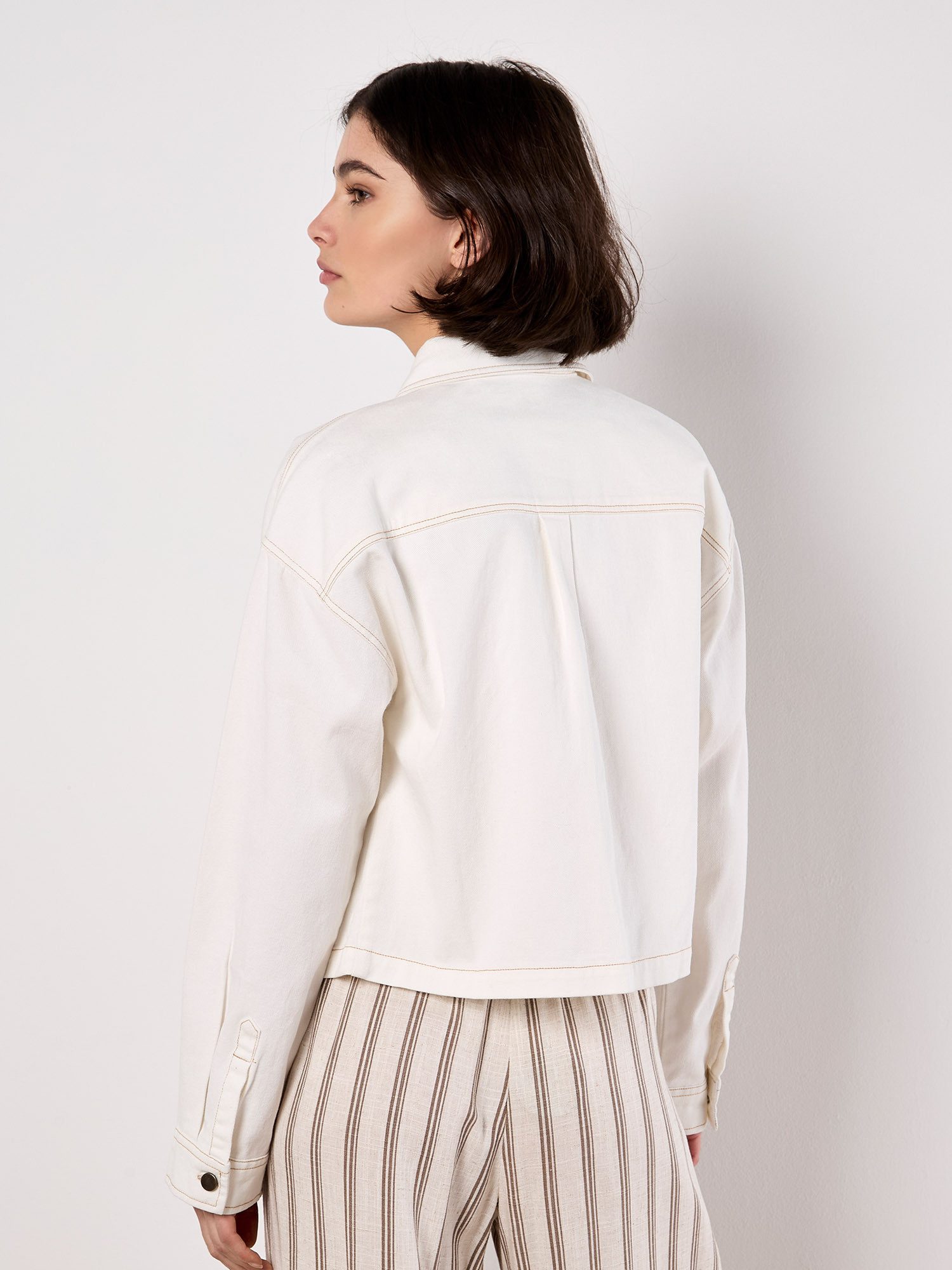 Apricot Klassische Bluse Kurzes Baumwoll-Jeanshemd in Croppedlänge