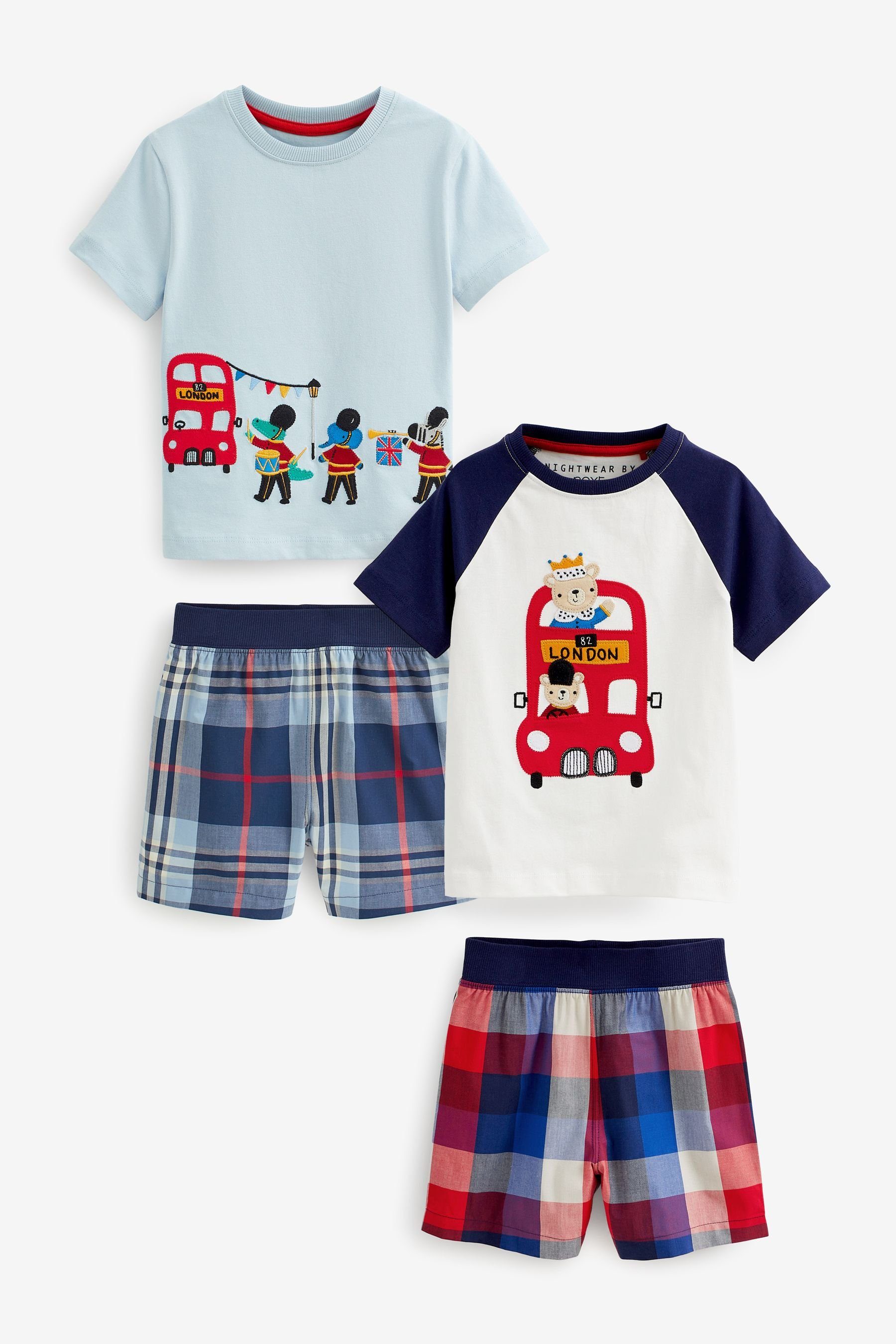 Next Pyjama Kurze Pyjamas, 2er-Pack (4 tlg) Red/Blue London Bus Applique