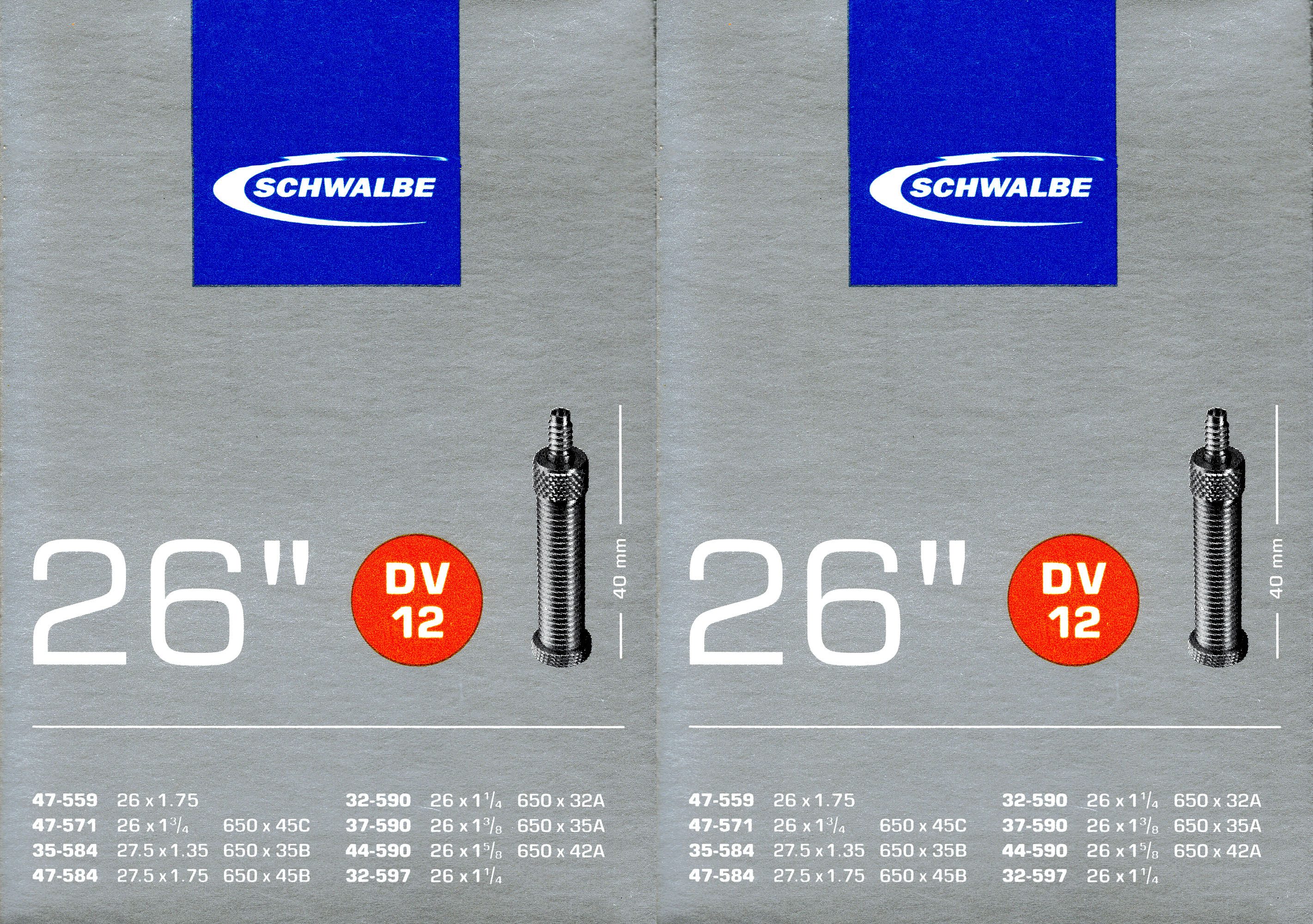 Fahrradschlauch 2x Schwalbe DV 12 Schlauch 26 Zoll 26x1 1/4 26x1 3/8 26x1 5/8