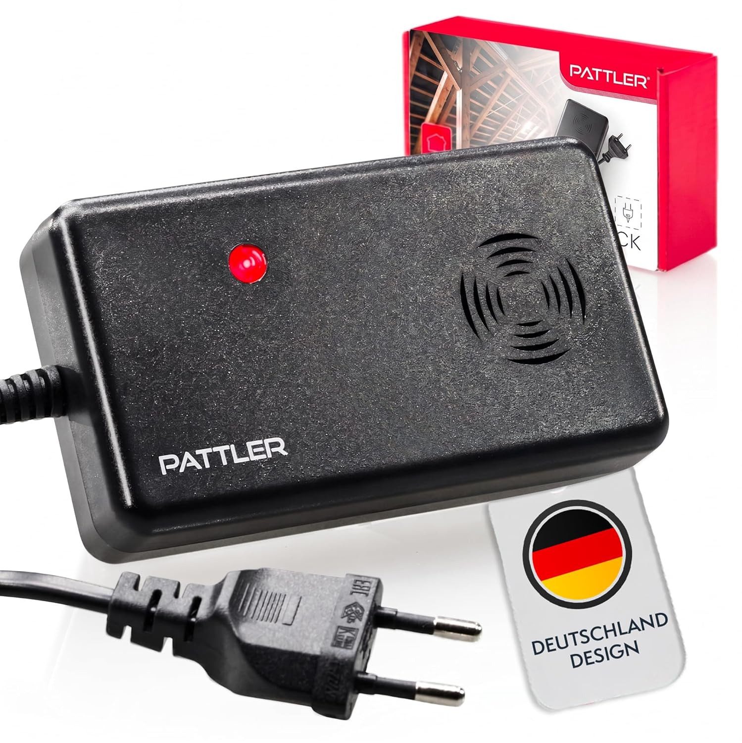 Pattler Ultraschall-Tierabwehr Marderschreck mit Hochfrequenztönen, 1 Gerät für ca. 60 m²