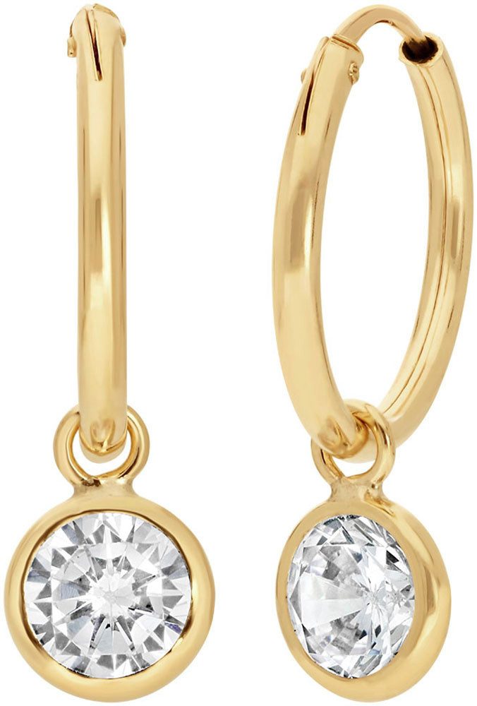 Paar Creolen Schmuck Geschenk Gold 375 Ohrschmuck Ohrringe Solitär