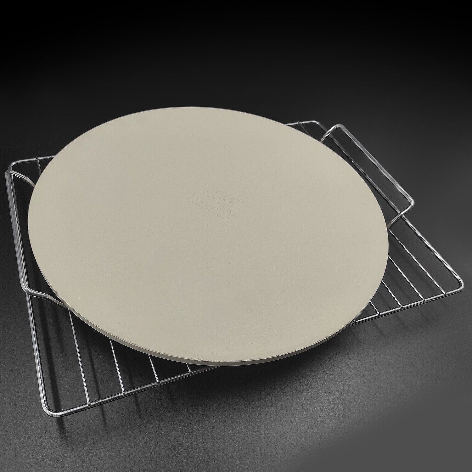 Pizzastein Pizzastein Rund Ø 36 cm für Backofen Grill Stein Brotbackstein, Cordieritstein, (Set, 1-St., Pizzastein mit Gestell), Pizzastein mit Gestell