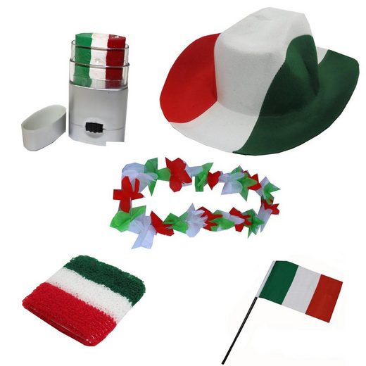 Sonia Originelli Kostüm »Fanset Fanartikel Italien Italy Italia Hut Blumenkette Schminkstift Fahne«