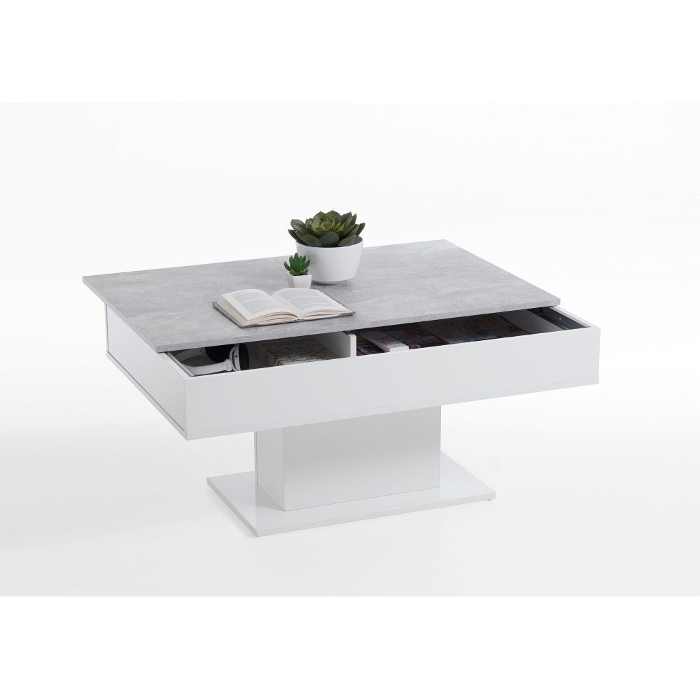 FMD Möbel Couchtisch »Tisch Couchtisch Beistelltisch Wohnzimmertisch  ausziehbar AVOLA Beton grau Nb. weiß Edelglanz« online kaufen | OTTO