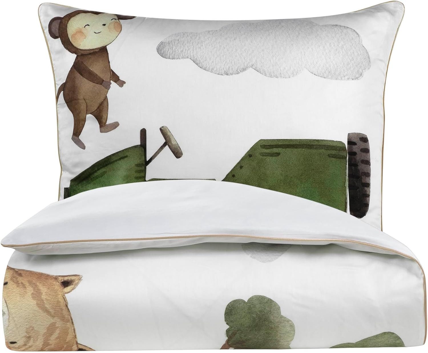 Aymando Babybettwäsche Safari, 100% Baumwolle Mako Satin, 2 teilig, Saum und Reißverschluss goldfarben, Geschenkverpackung