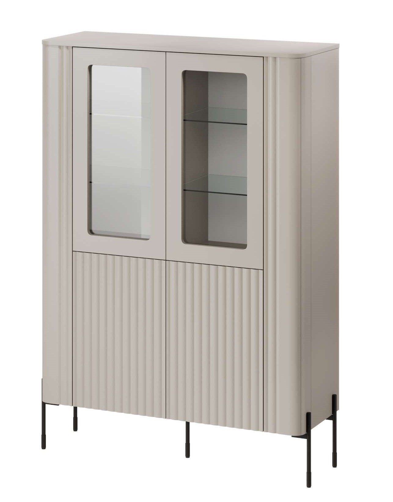 99rooms Vitrine Reva (Standvitrine, Wohnmöbel) mit Glastüren, aus Holzwerkstoff, schwarze Metallfüße