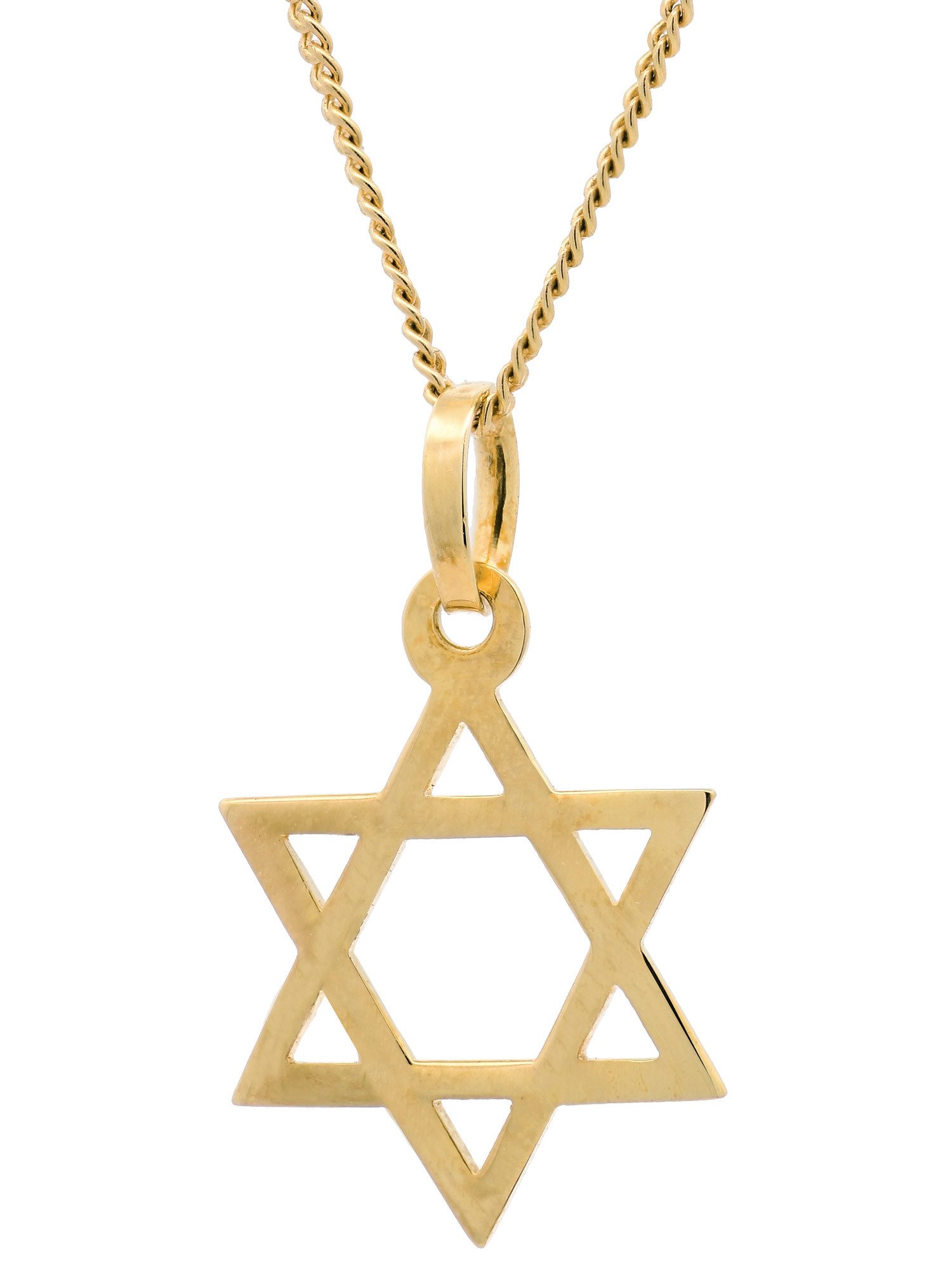HOPLO Kettenanhänger Gold Anhänger Davidstern mit Goldkette massiv 585-14 Karat Gold 36 cm, Made in Germany