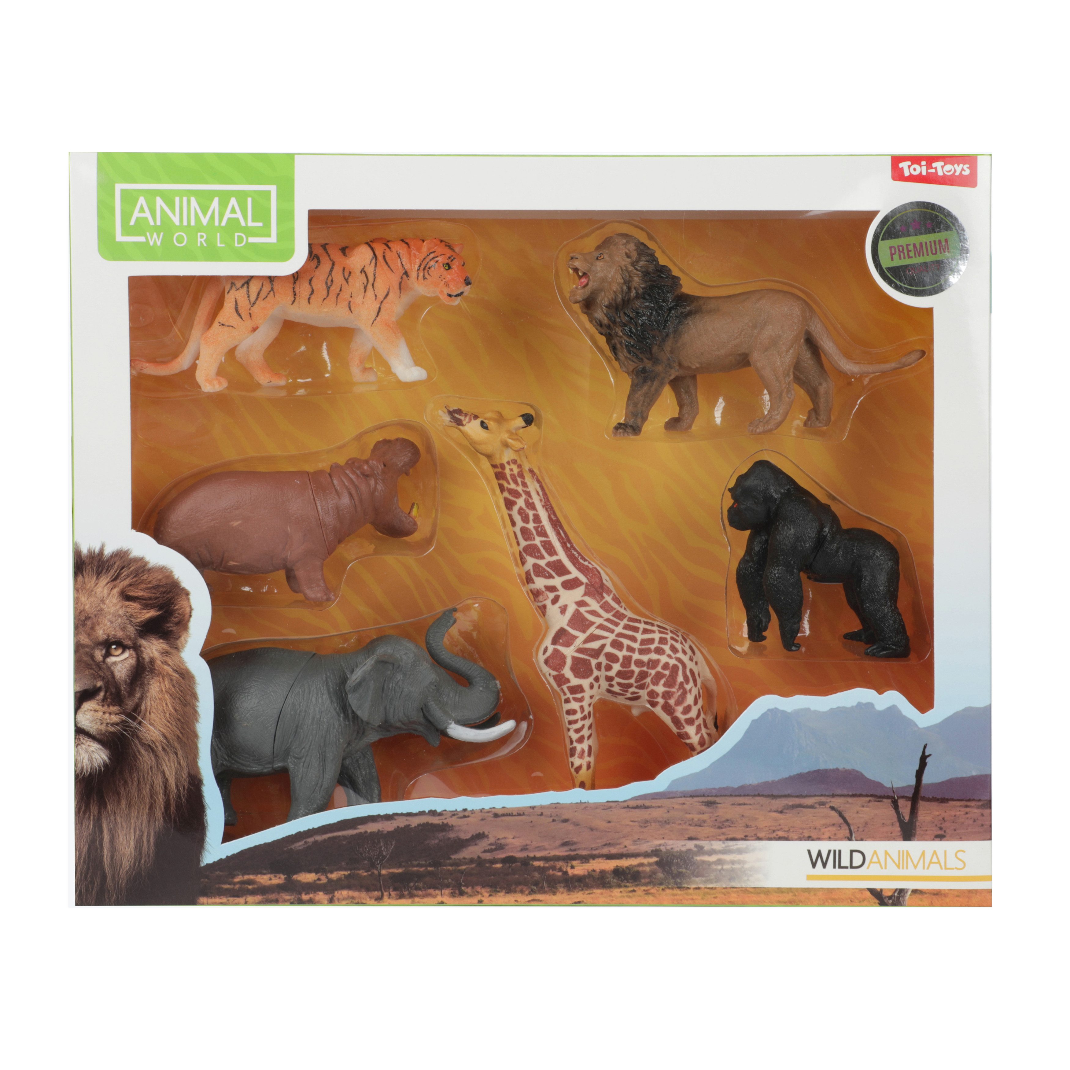 Toi-Toys Spielfigur Animal World Tierfiguren - 5 Wilde Tiere, Tiger, Löwe, Nilpferd, Elefant, Giraffe, Gorilla