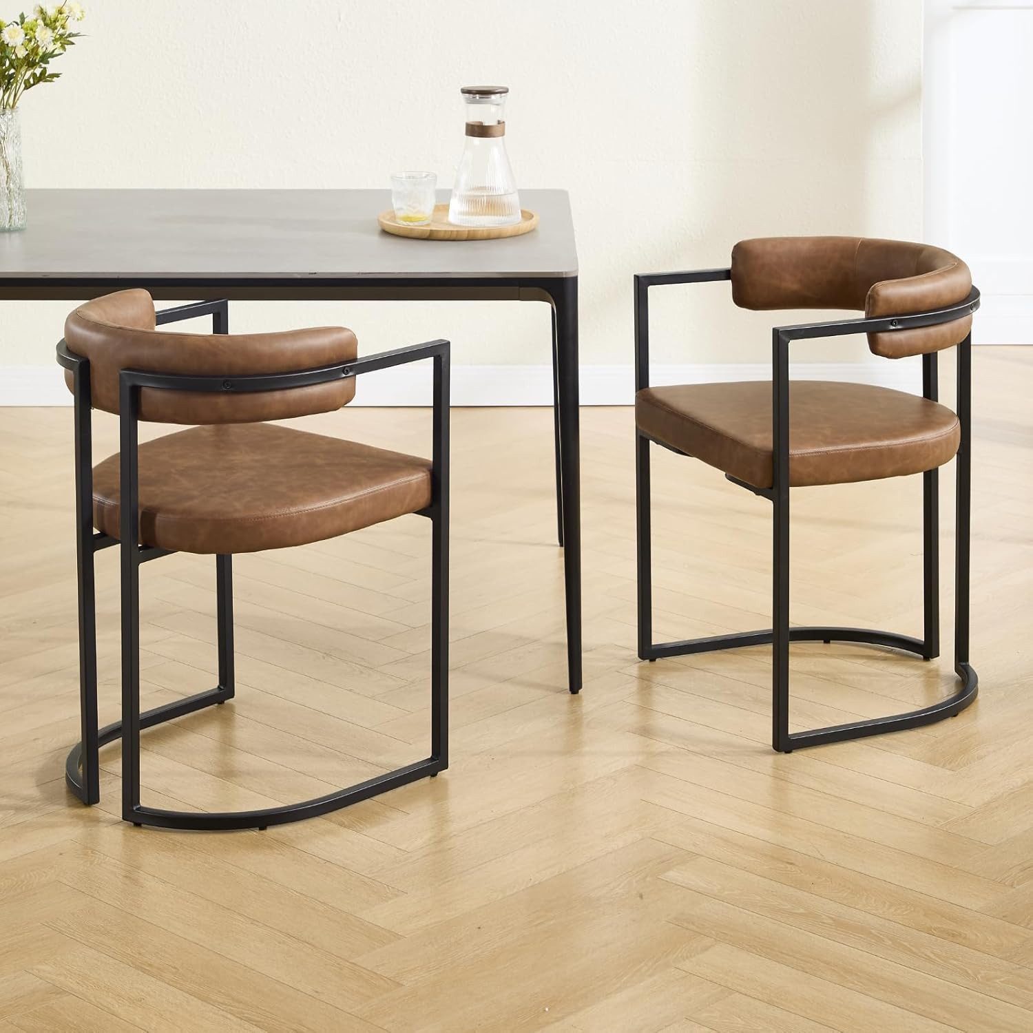 WAHSON OFFICE CHAIRS Esszimmerstuhl 2/4er Set Samt/Kunstleder/Kunstfell-Eckstühle, schwarze Metallbeine (2 St)