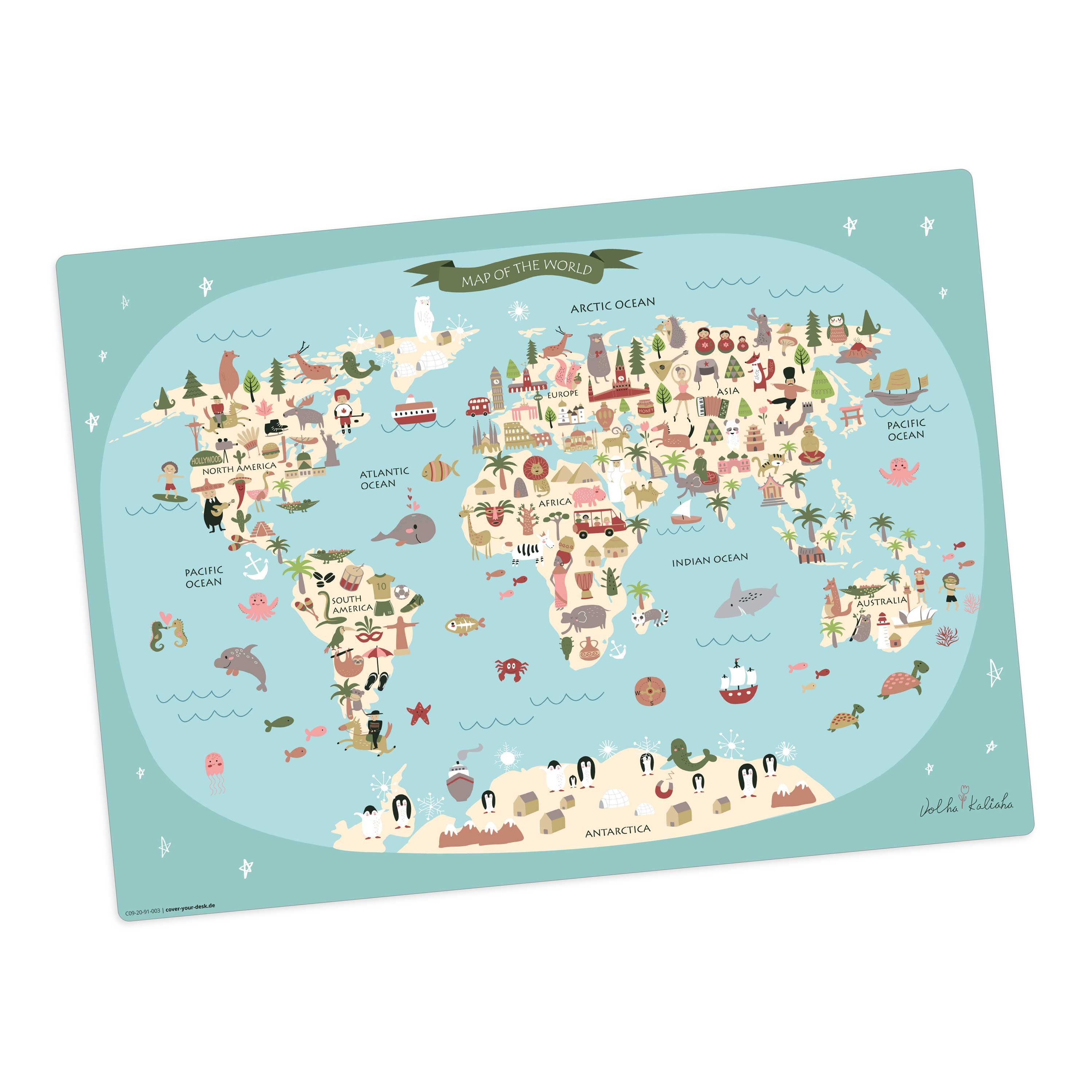 Tischsetmacher Platzset Tischset I Platzset abwaschbar - Für Kinder - Weltkarte, (aus erstklassigem Vinyl (Kunststoff - BPA frei), 1-St., 44 x 32 cm - rutschfeste Tischdekoration), Made in Germany