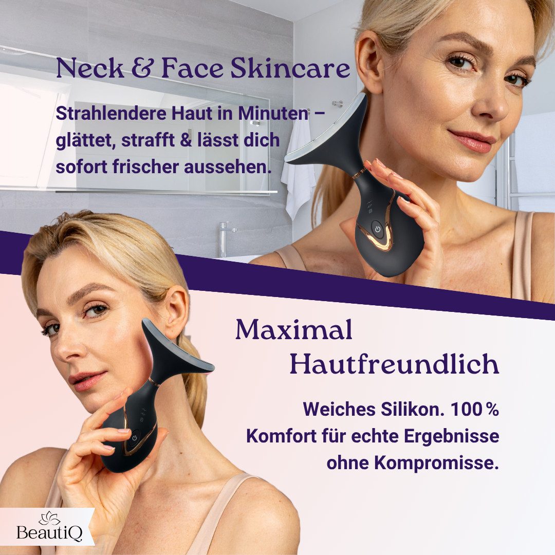 BeautiQ Gesichtsmassagegerät [Neuheit] Beautygerät faltenfrei, Gesicht/Hals, Anti-Aging Wunder, EMS Mikroströmung, Silikon-Oberfläche