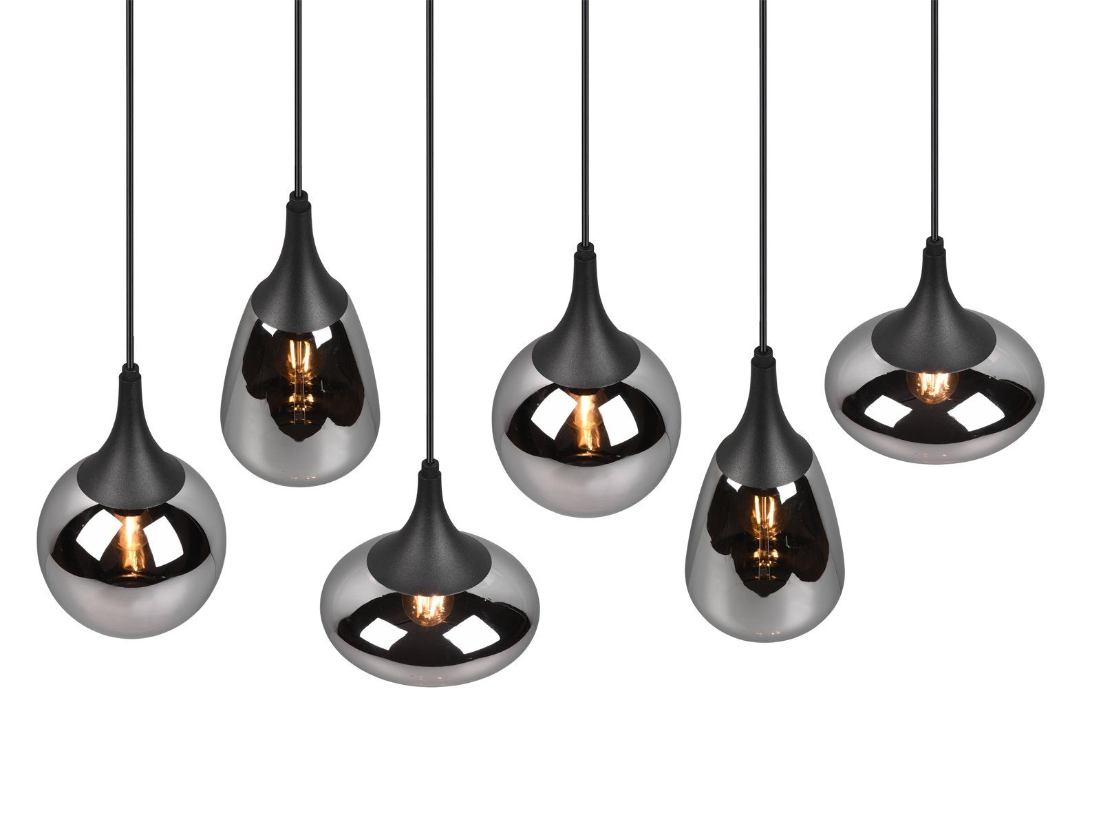 TRIO Leuchten LED Pendelleuchte Glas Chrom verspiegelt, Breite 94cm, dimmbar, LED wechselbar, Warmweiß, ausgefallene Hänge-Lampe Esstisch mehrflammig, Esszimmer – Bild 5 von 5