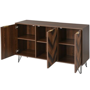 Ulife Sideboard Kommode mit 3 Türen und goldenen Metallgriffe, mit Fischgrätenmuster Dekor und Eisenfüße, 120 x 38 x 76,5 cm