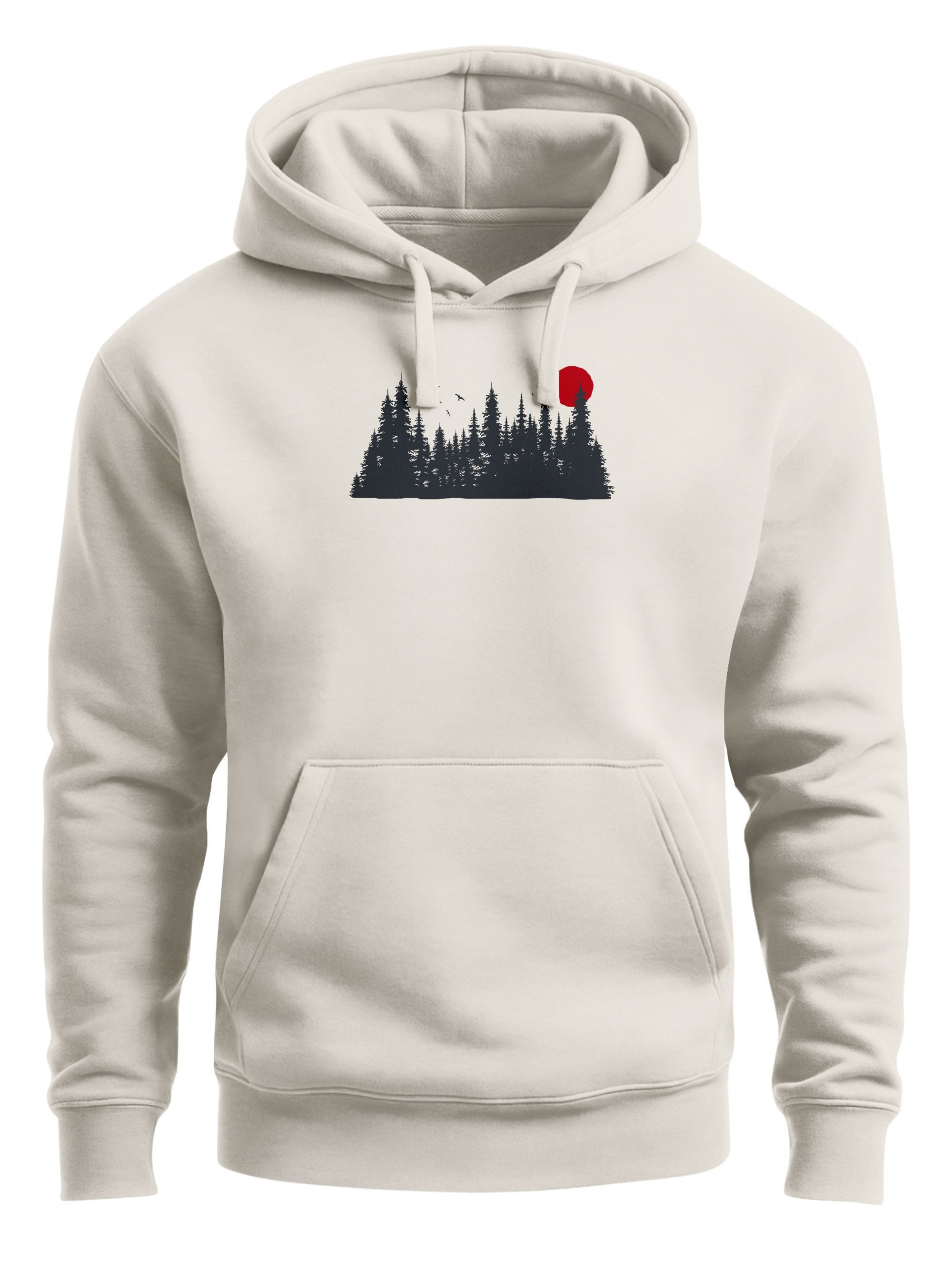 Hoodie Hoodie Herren Print Red Sun Forest Kapuzensweatshirt mit Waldmotiv