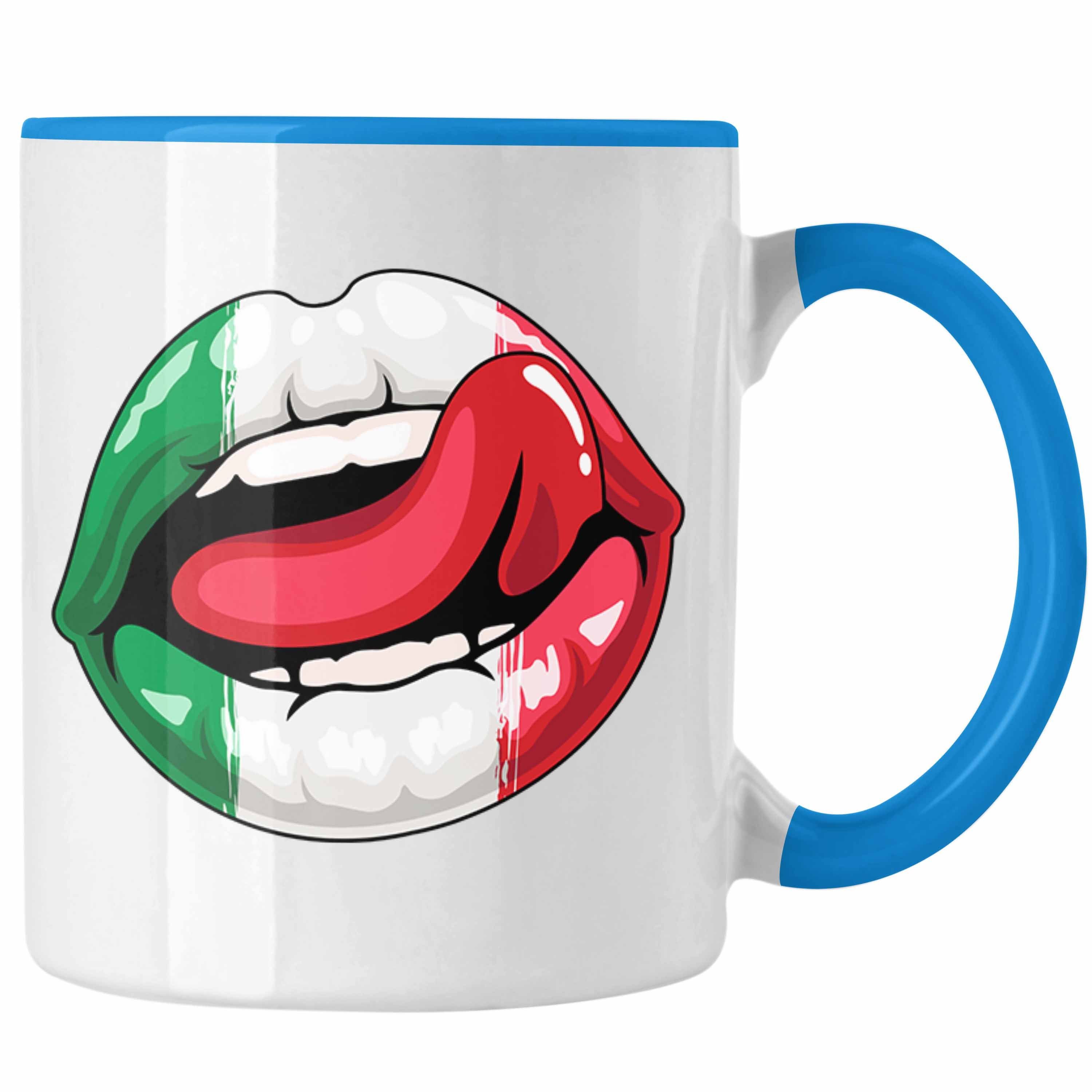 Trendation Tasse Italien Tasse Geschenk Lippen Italiener Geschenkidee Sprüche Blau