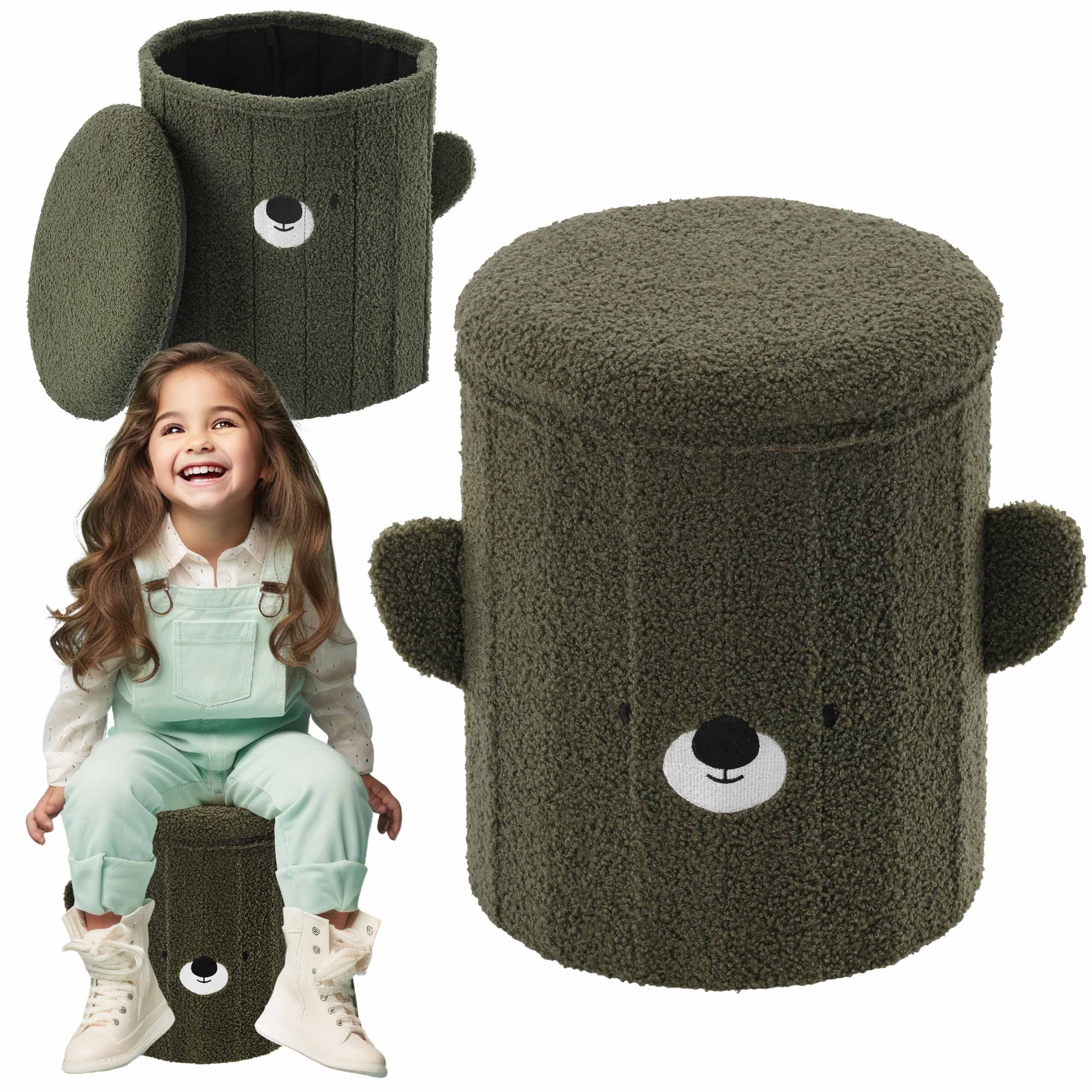 Sarcia.eu Kinderklappstuhl Klappbarer Pouf mit Aufbewahrung für Kinder grüner Teddybär 28x28x34cm