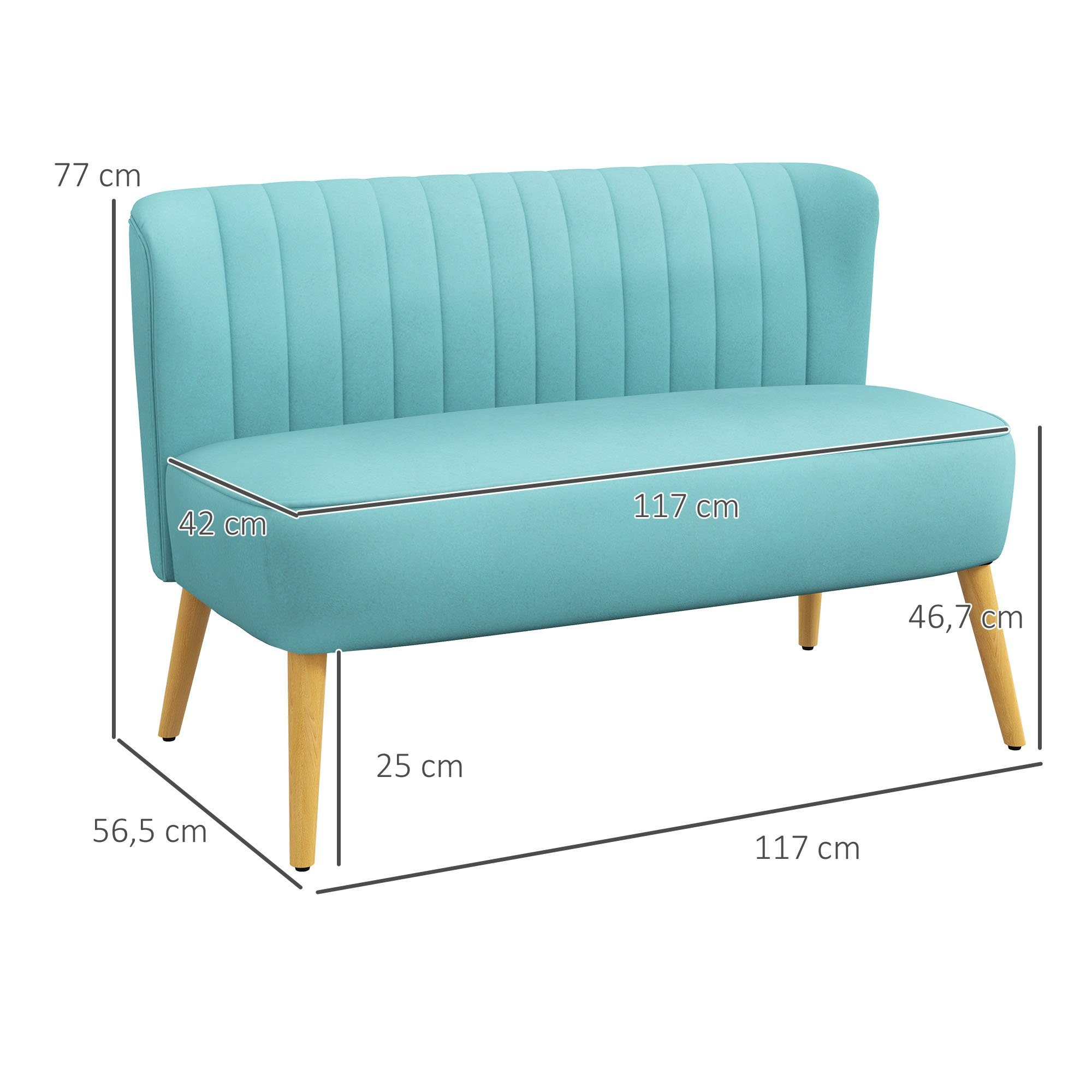 HOMCOM Loveseat Sofa 2 Sitzer mit Samt-Optik (Couch, 1-St., Modern Polstersofa), Grün 117 x 56,5 x 77 cm