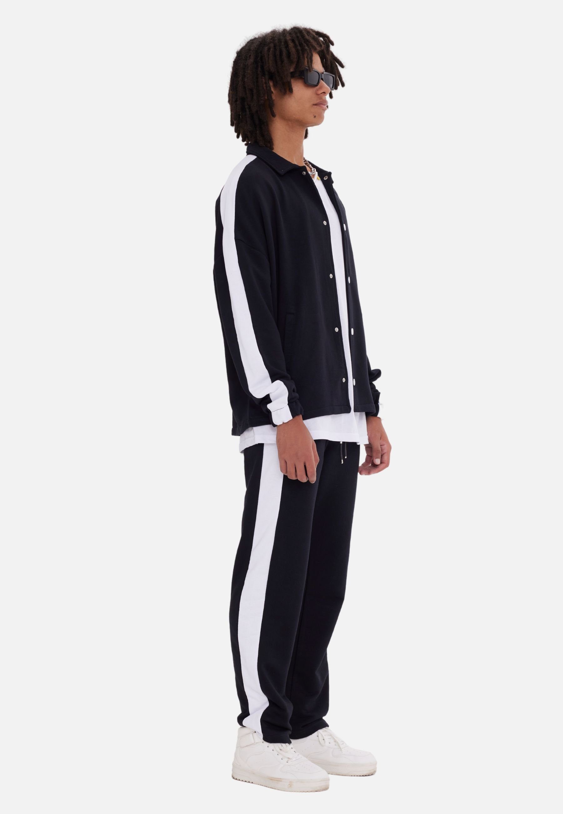 Hose Jacke Stripe Casuals COFI Set mit Jogginganzug Schwarz Streifen Jogginganzug