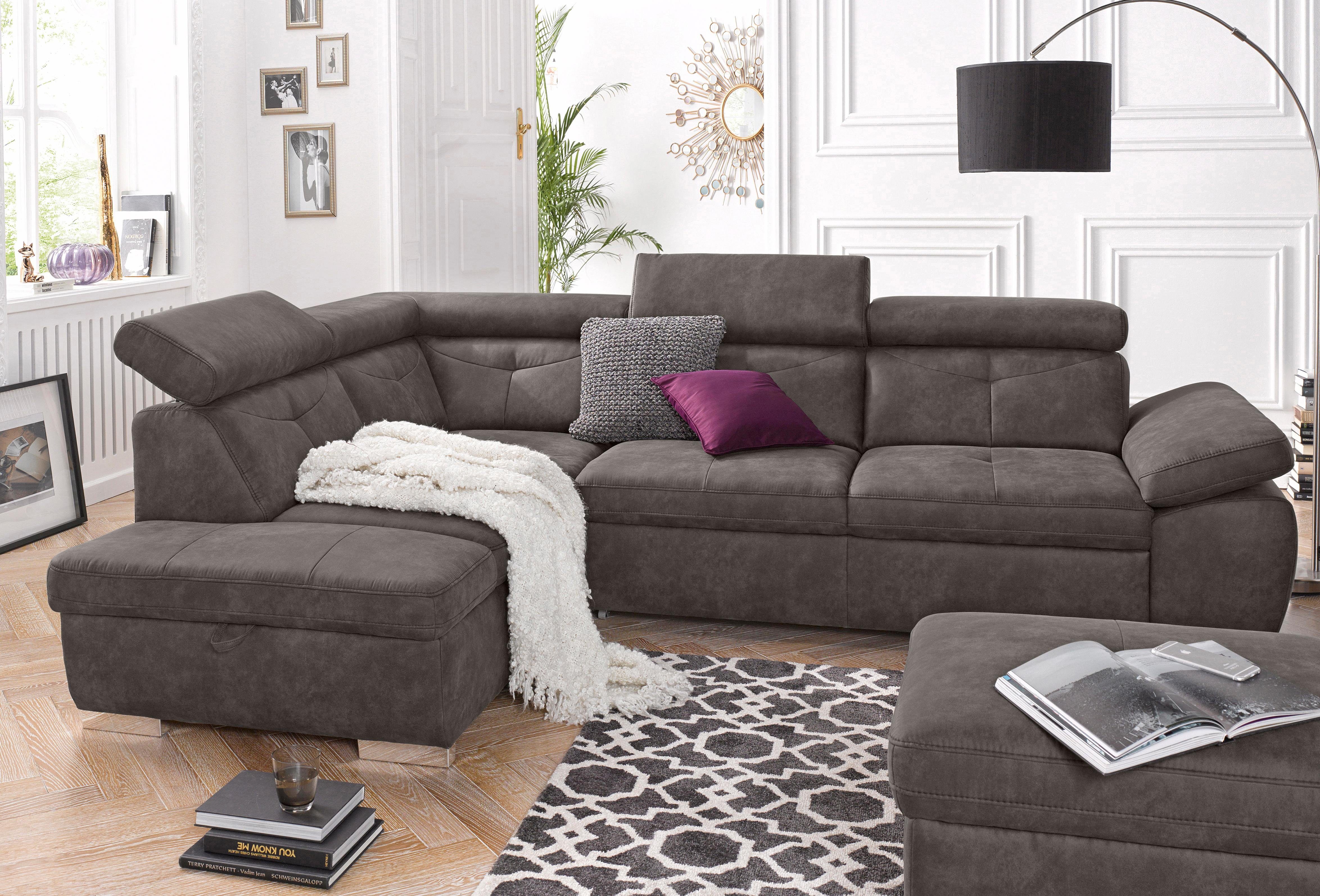 exxpo - sofa fashion Ecksofa Spring, super bequem und komfortabel mit Armteil- und Kopfteilfunktion, mit Bettfunktion & Bettkasten, Luxus-Microfaser +Simply Clean!