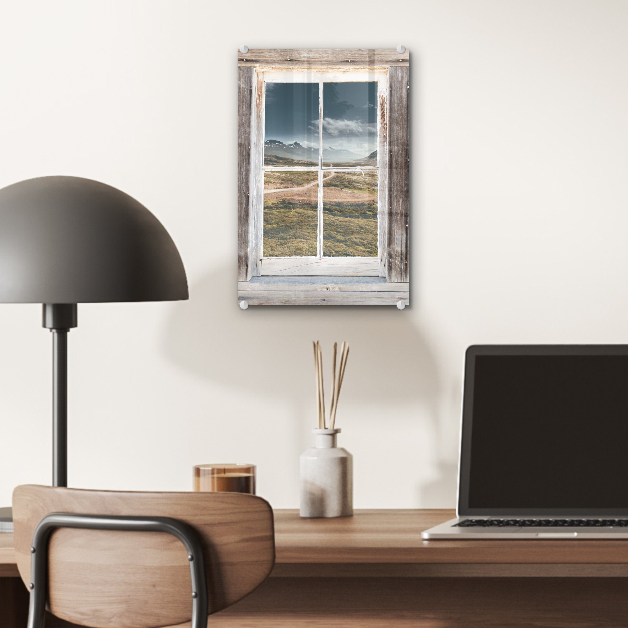 Acrylglasbild (1 MuchoWow - Wandbild - Aussicht auf Foto - - auf Glasbilder - St), Bilder Glas Wanddekoration Glas Holz, Berg