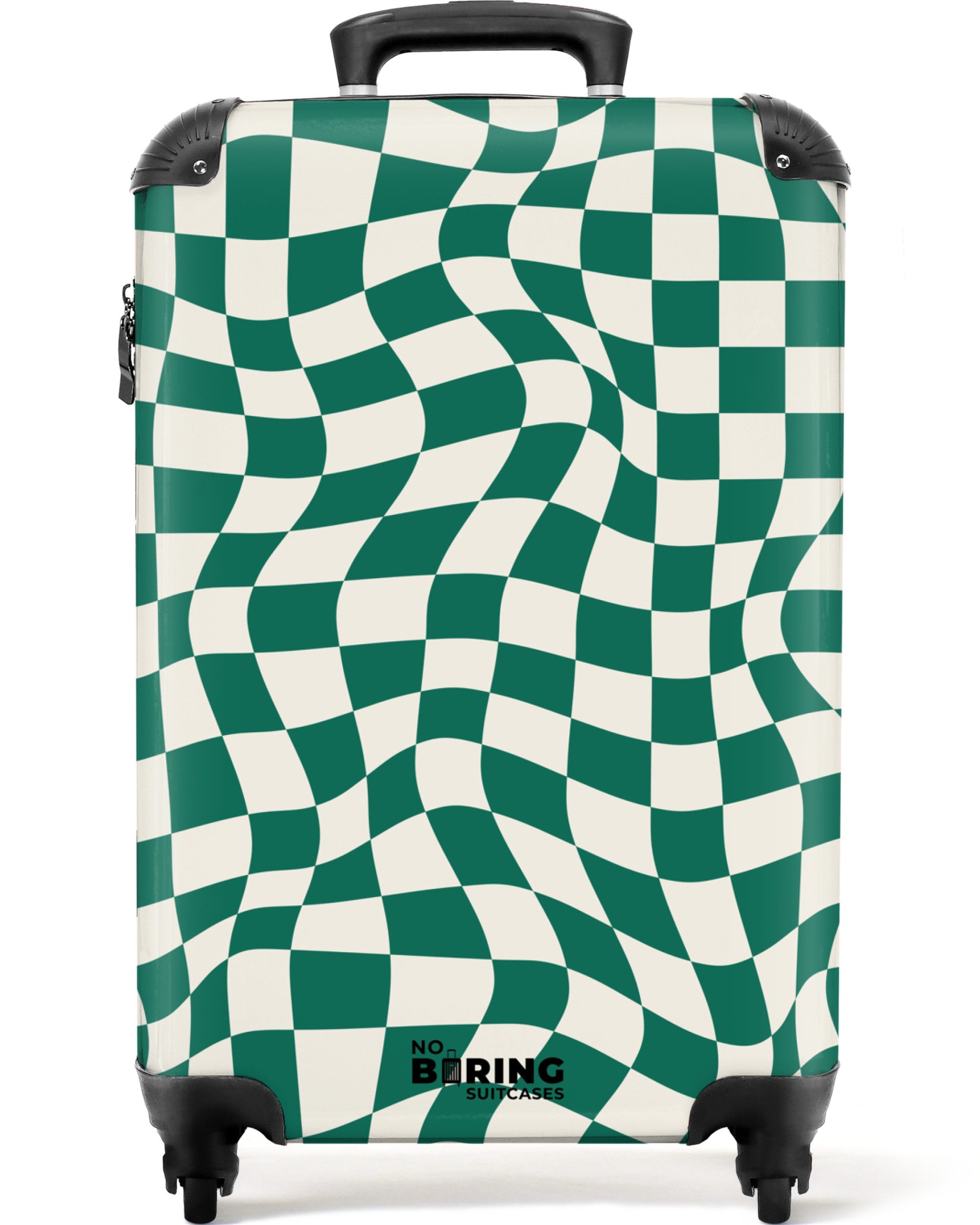 NoBoringSuitcases.com© Hartschalen-Trolley Grün-weißer Karodruck in Wellenform 55x35x20cm, Reisekoffer mit 4 Rollen, Carry on luggage, Männer