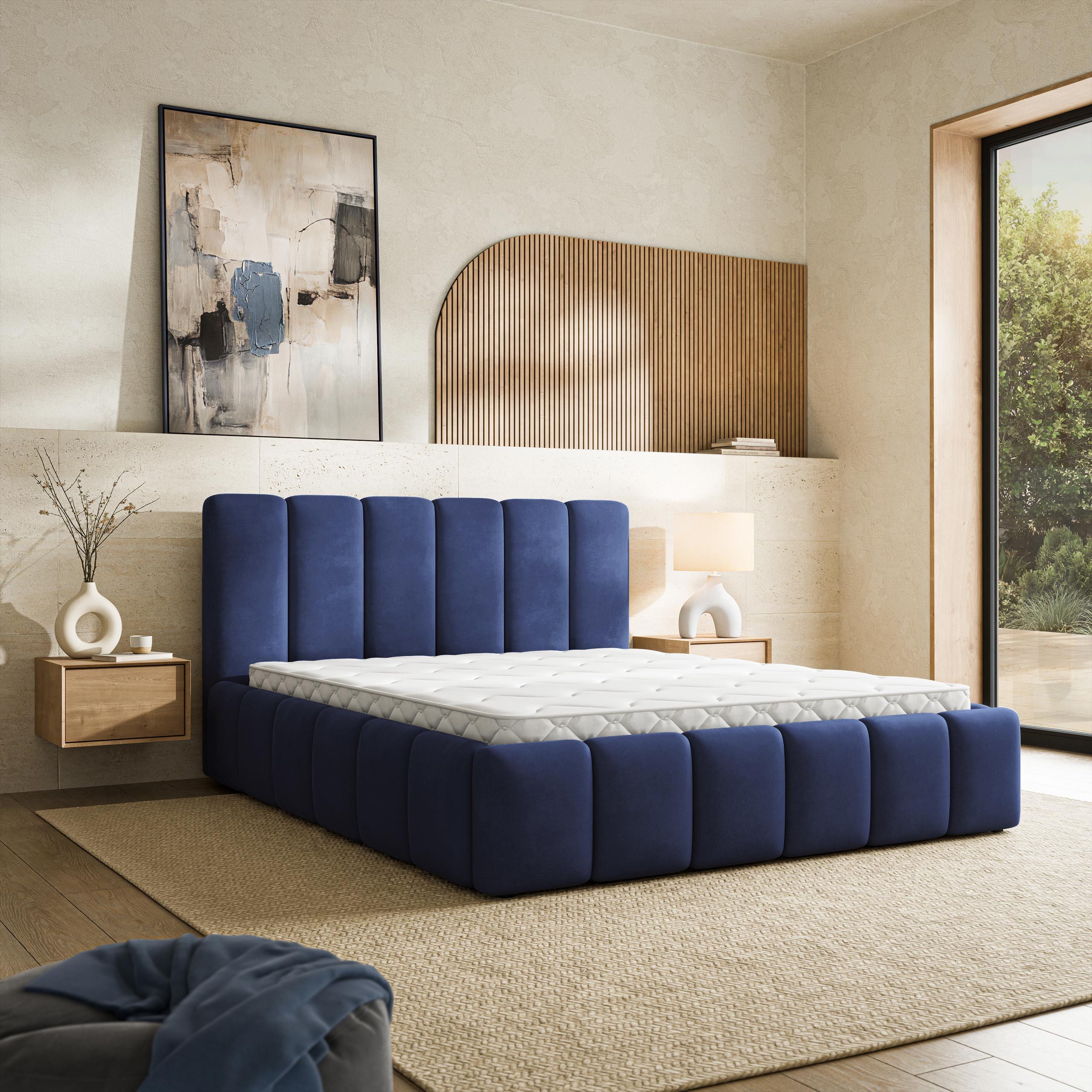 Masseno Polsterbett RANIS 120x200 cm blau (mit Bettkasten und Lattenrost)