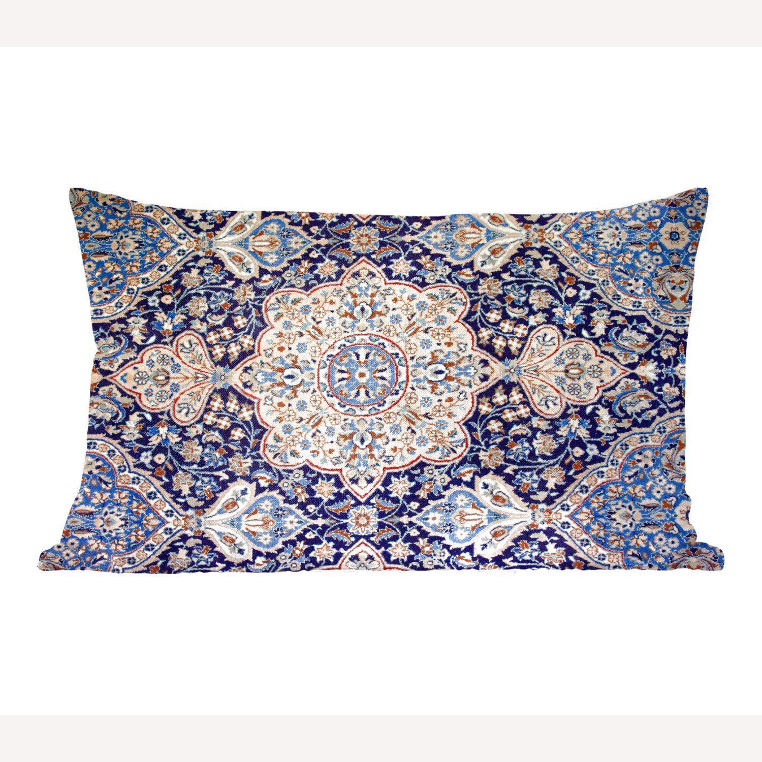 MuchoWow Dekokissen Persischer Teppich - Teppich - Mandala - Blau, Wohzimmer Dekoration, Zierkissen, Dekokissen mit Füllung, Schlafzimmer